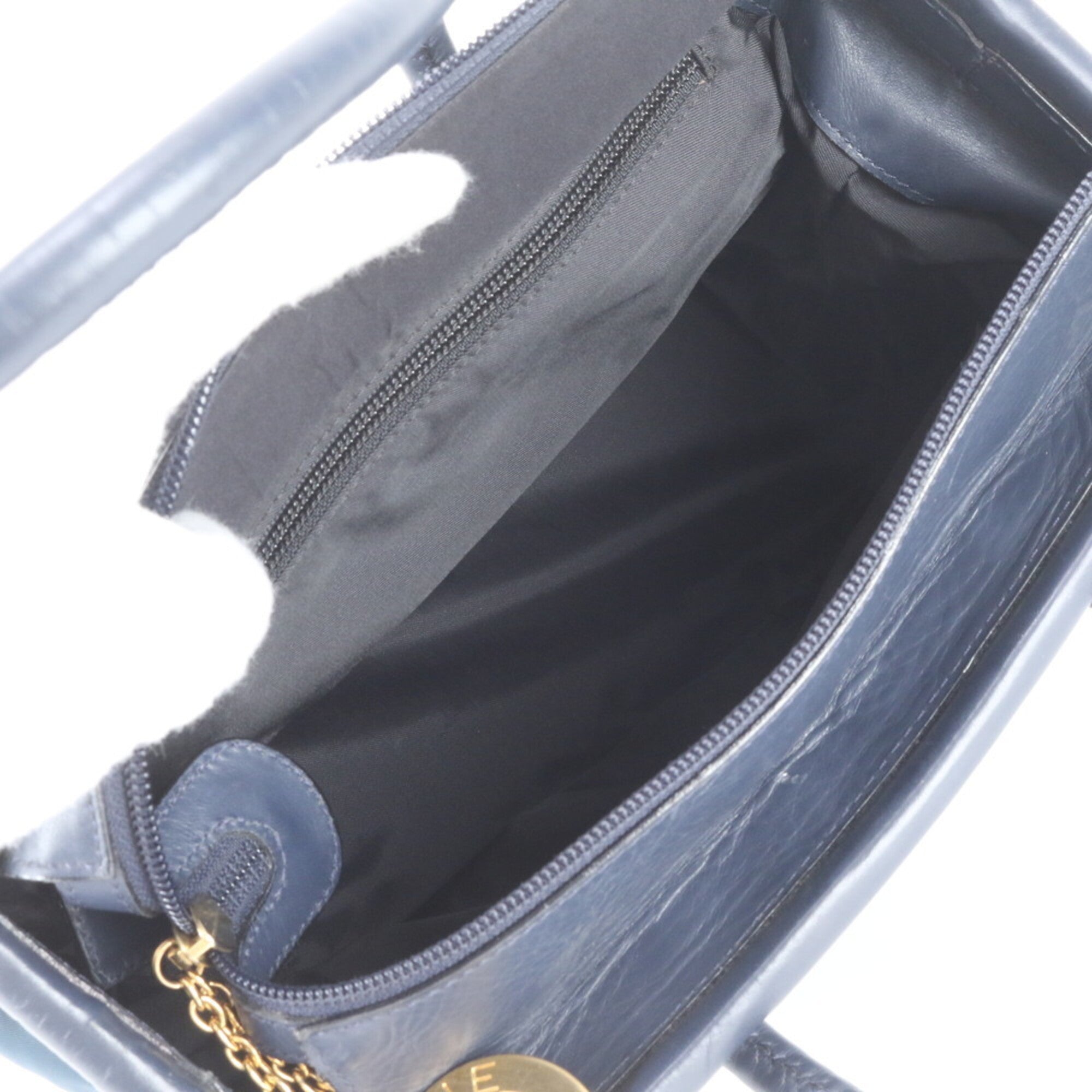 Celine Navy Leather Nylon Handbag Tote Bag (Pre-Owned)