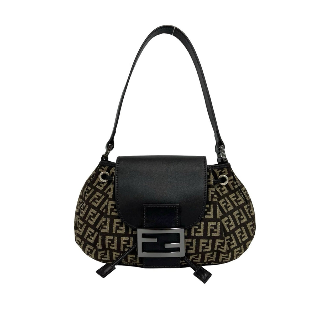 Fendi Beige Brown Canvas Leather Handbag Shoulder Bag (Pre-Owned)