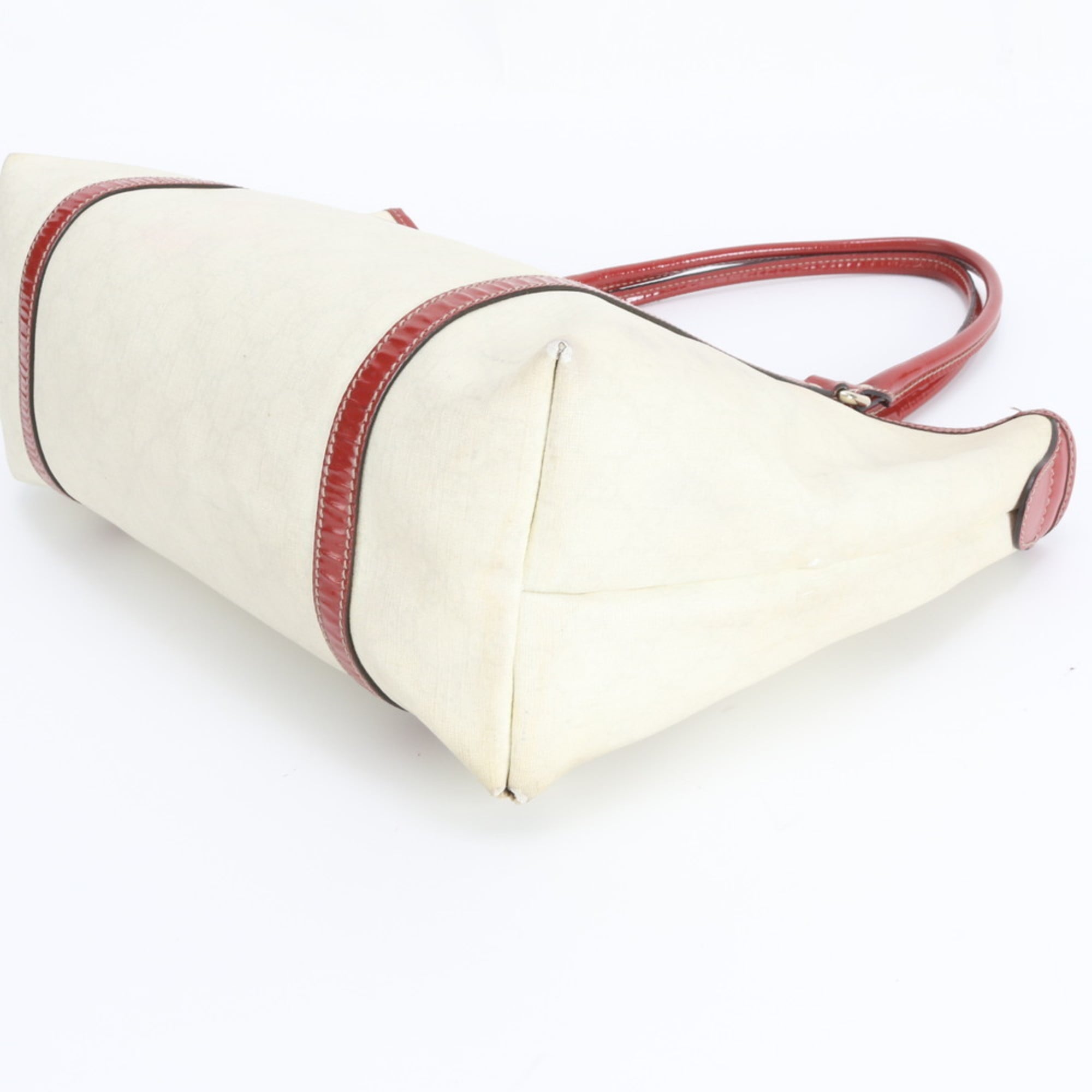 Gucci Off-White Red Color Coated Canvas Leather Handbag Tote Bag (Pre-Owned)