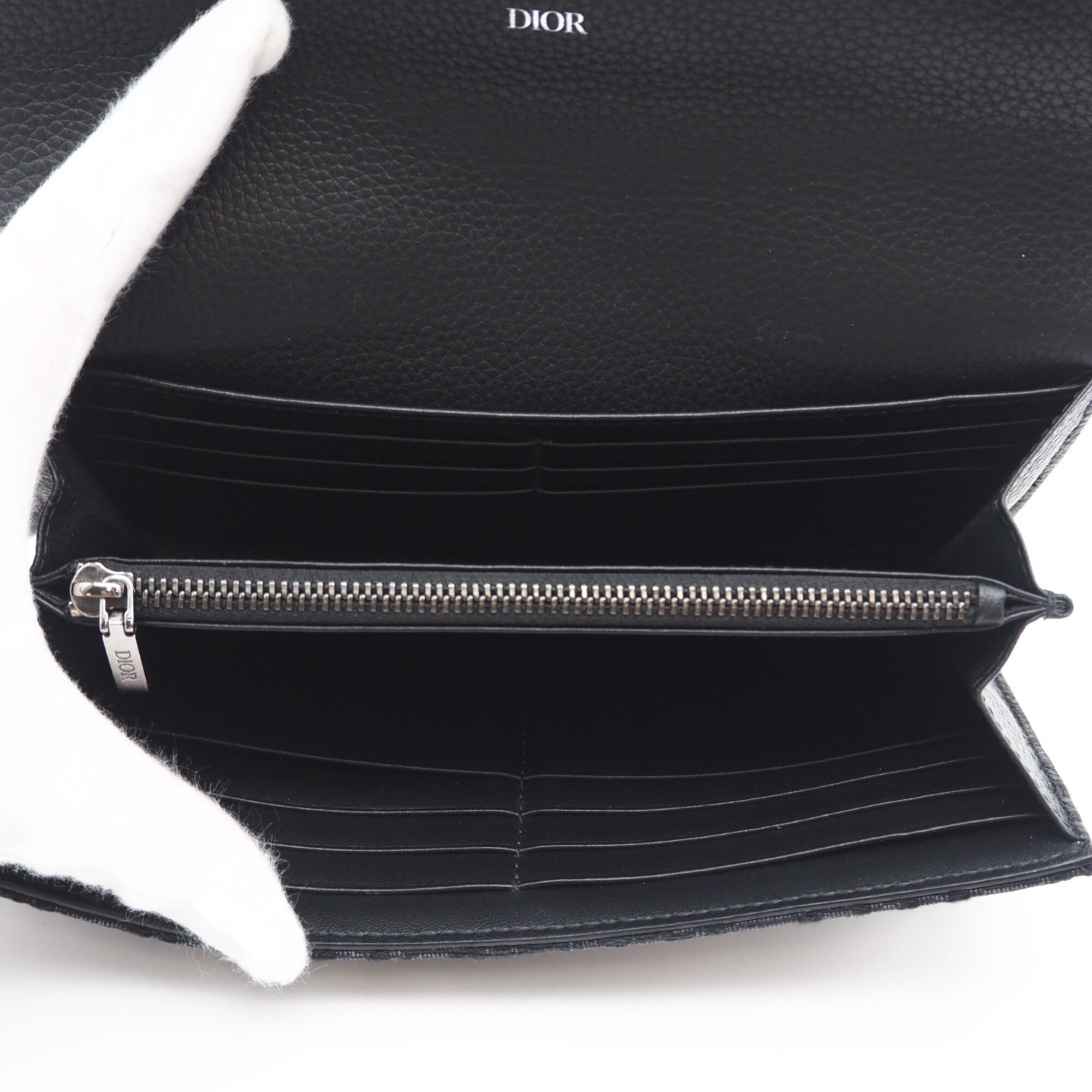 Christian Dior Black Canvas Leather Long Wallet (Bi-Fold) (Pre-Owned)