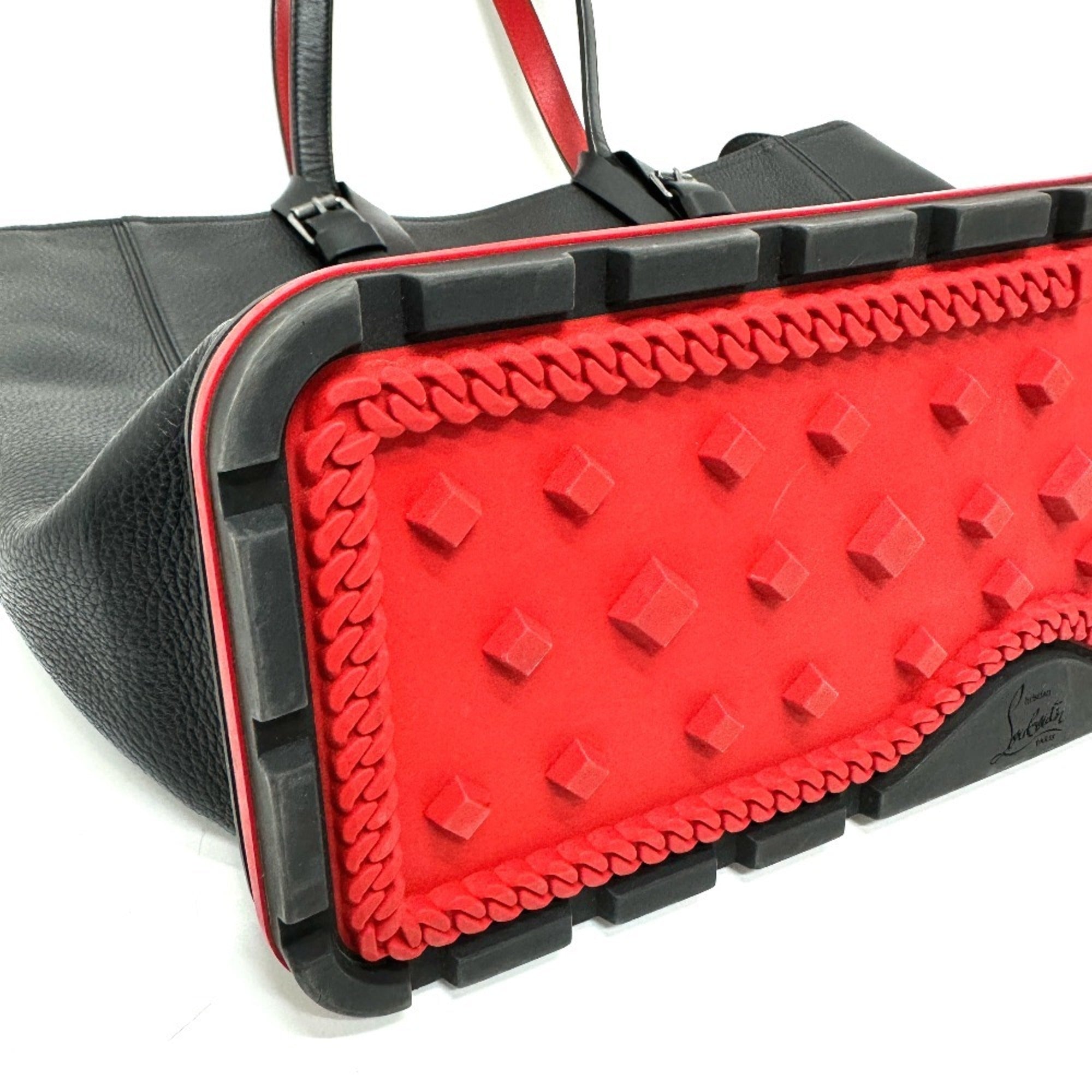 Christian Louboutin Black Red Color Leather Tote Bag (Pre-Owned)