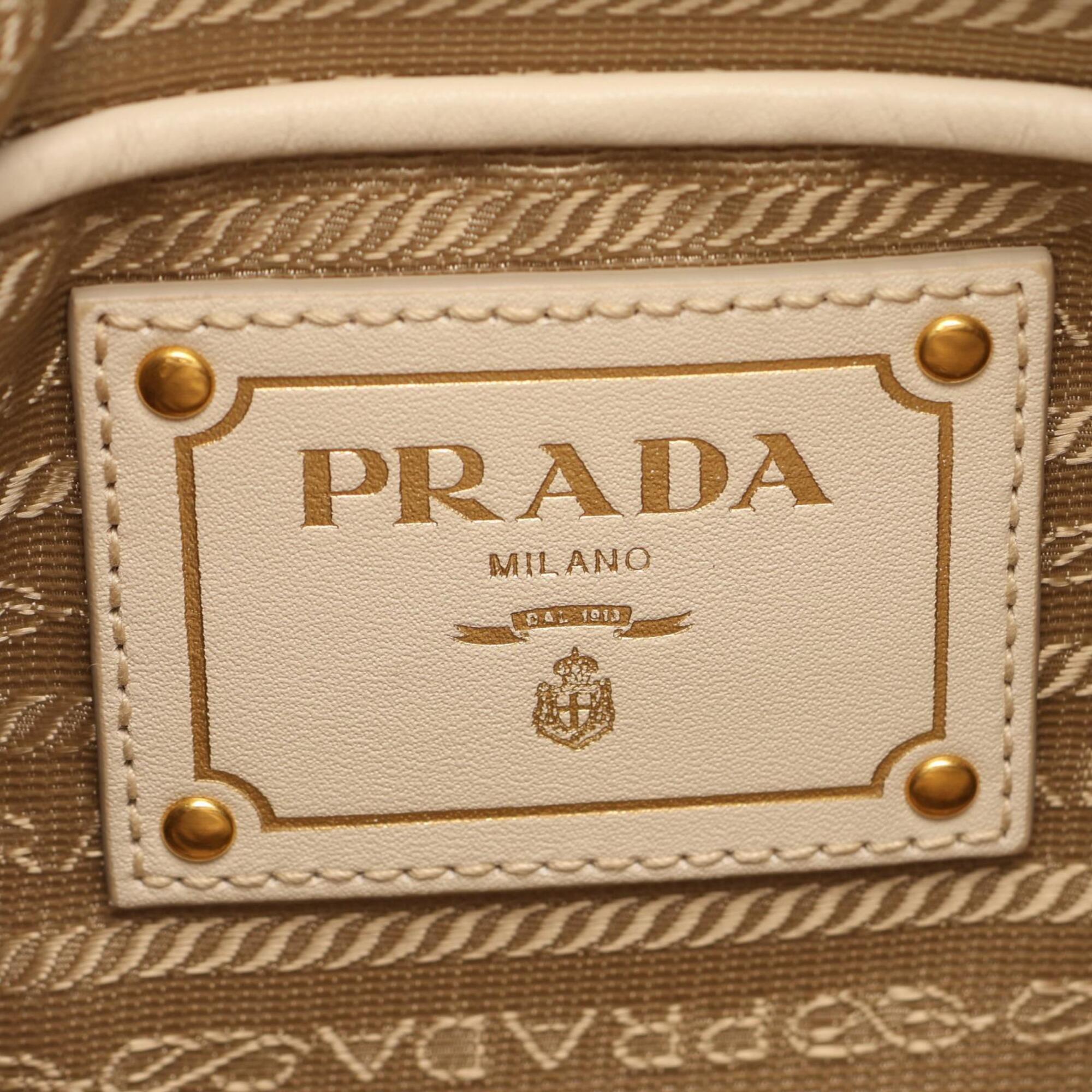 Prada Beige Ivory Canvas Leather Shoulder Bag (Pre-Owned)