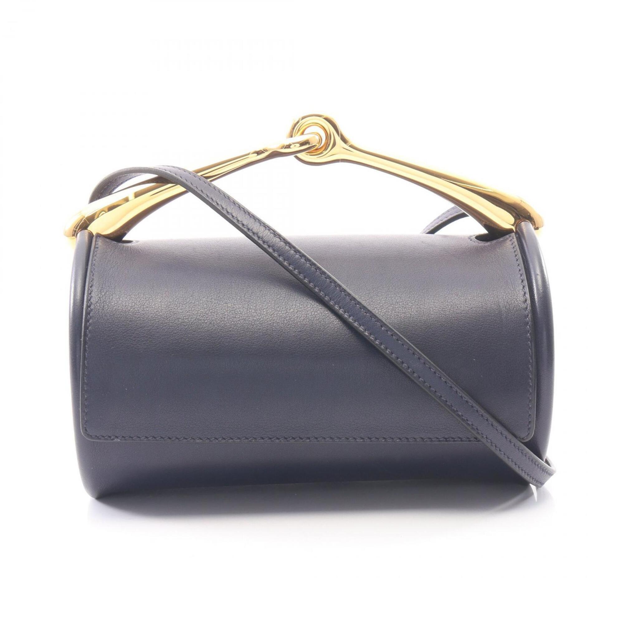 Hermes Navy Leather Handbag Shoulder Bag (Pre-Owned)