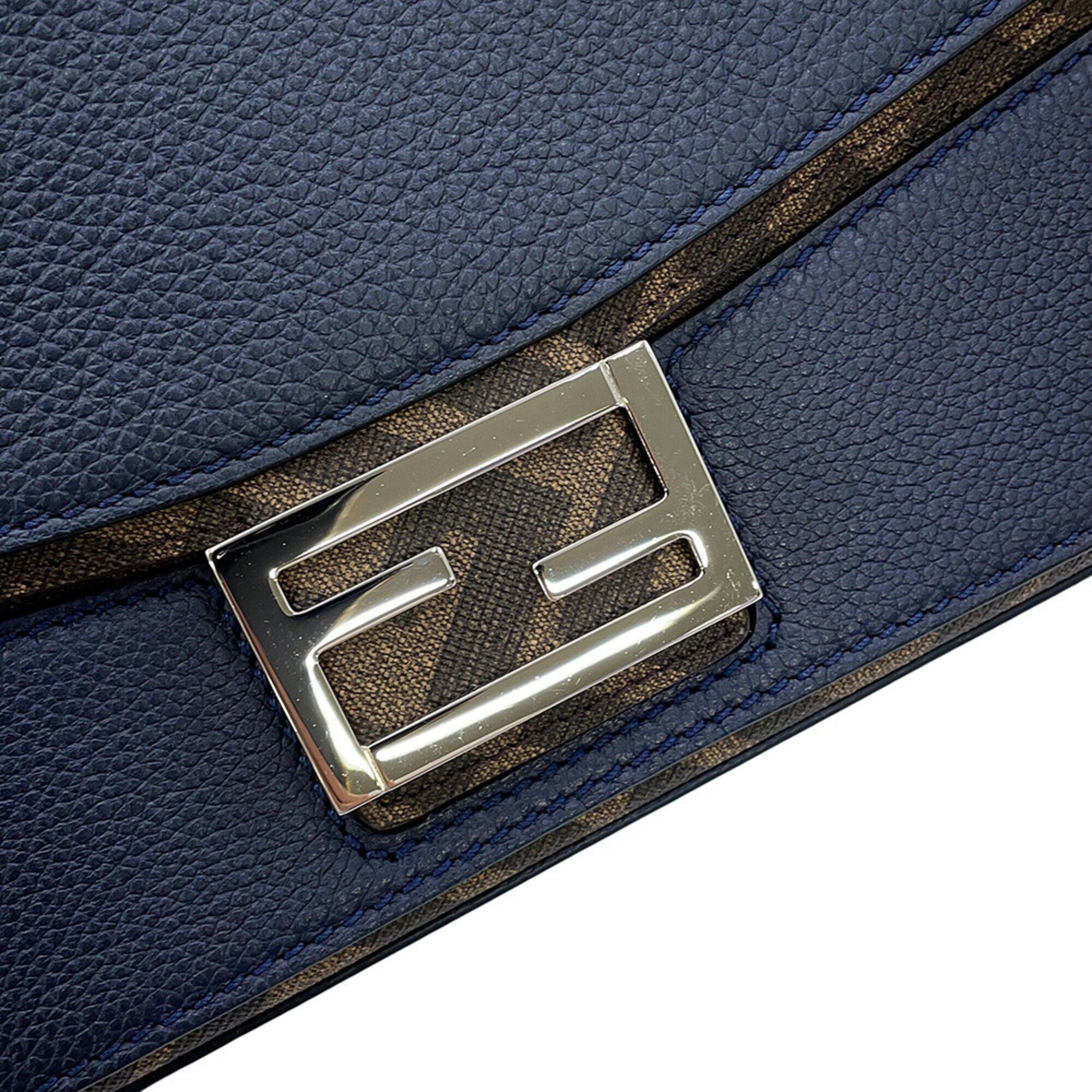 Fendi Baguette Brown Navy Pvc Leather Handbag Shoulder Bag (Pre-Owned)