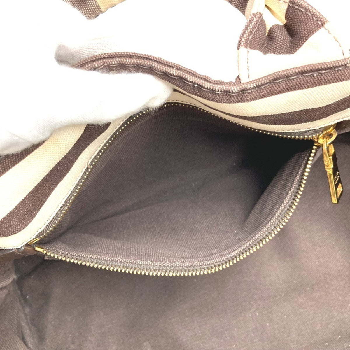 Prada Brown White Canvas Handbag Tote Bag (Pre-Owned)
