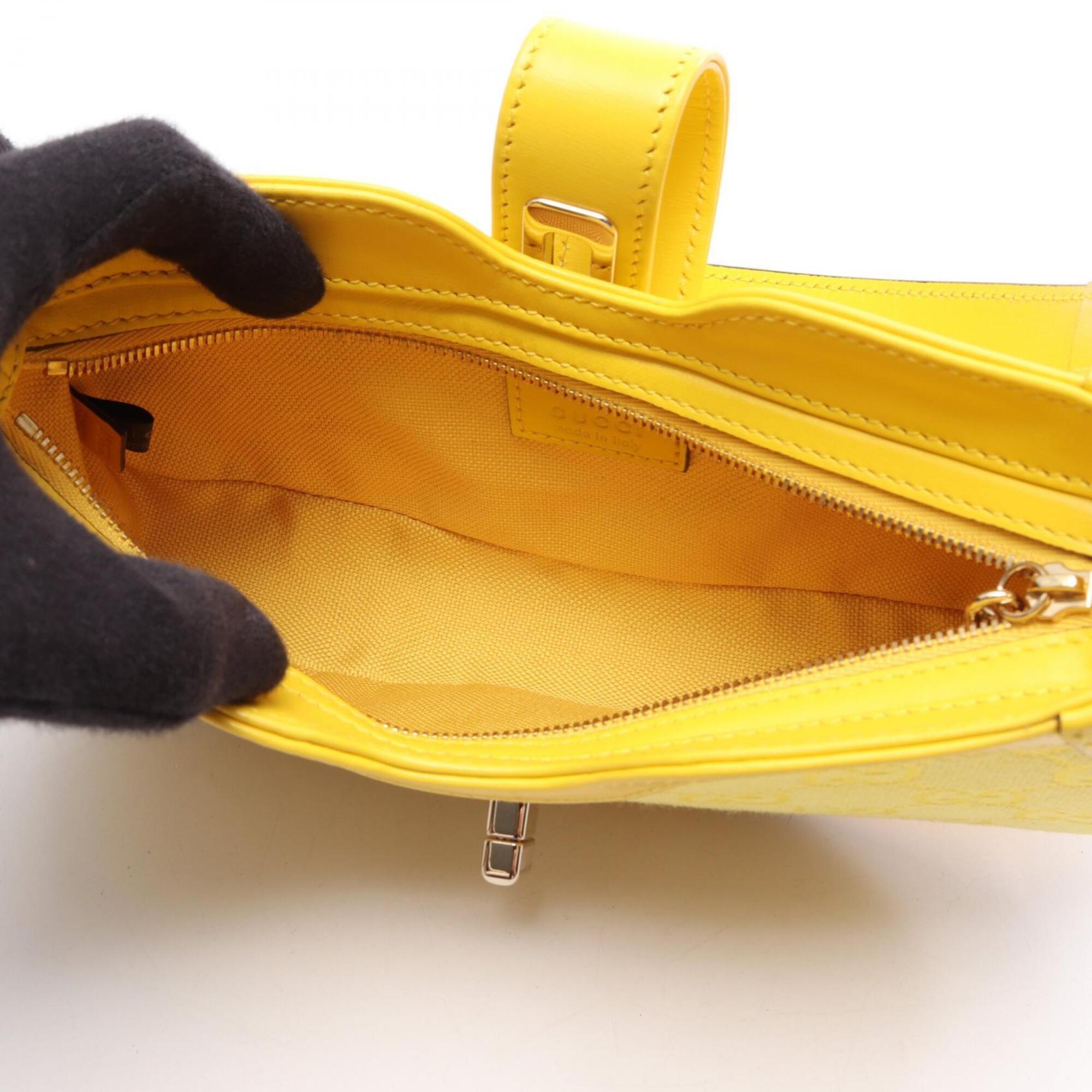 Gucci Yellow Canvas Leather Handbag Shoulder Bag (Pre-Owned)