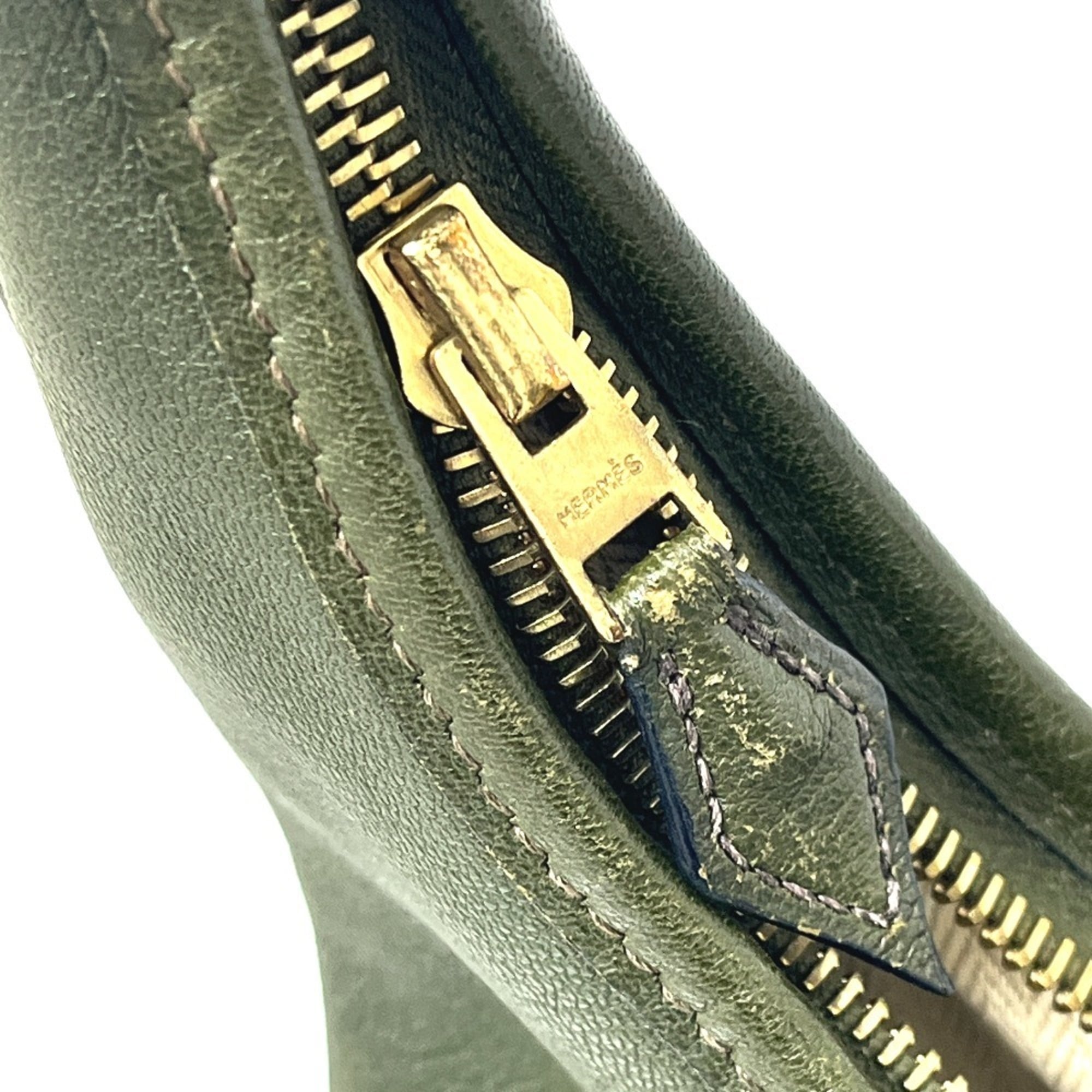 Hermes Khaki Leather Handbag (Pre-Owned)