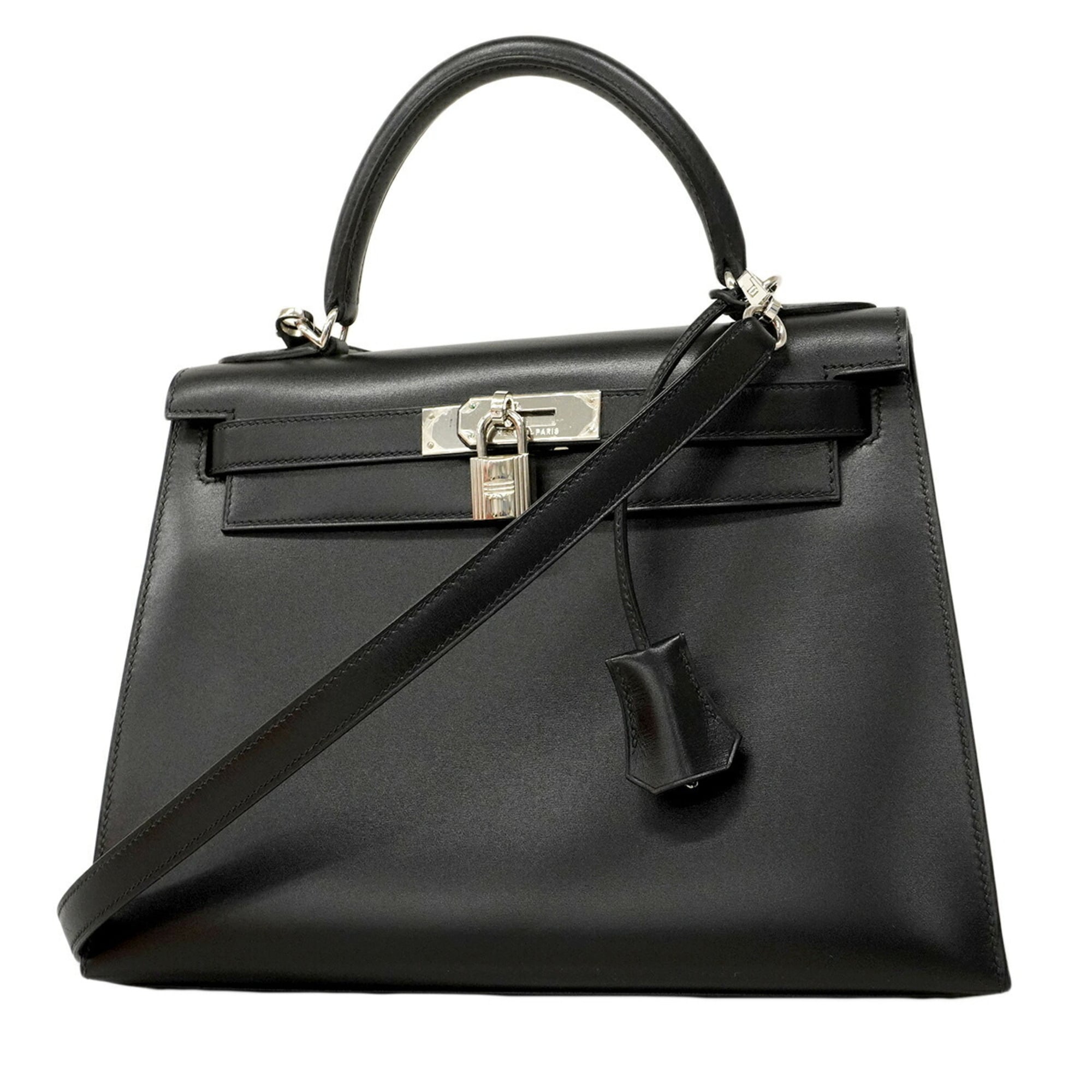 Hermes Black Box Calf Leather Handbag (Pre-Owned)