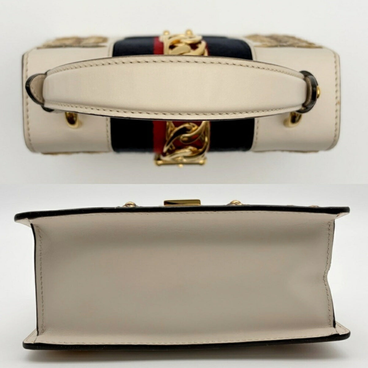 Gucci Navy Red Color White Leather Canvas Metal Handbag Shoulder Bag (Pre-Owned)