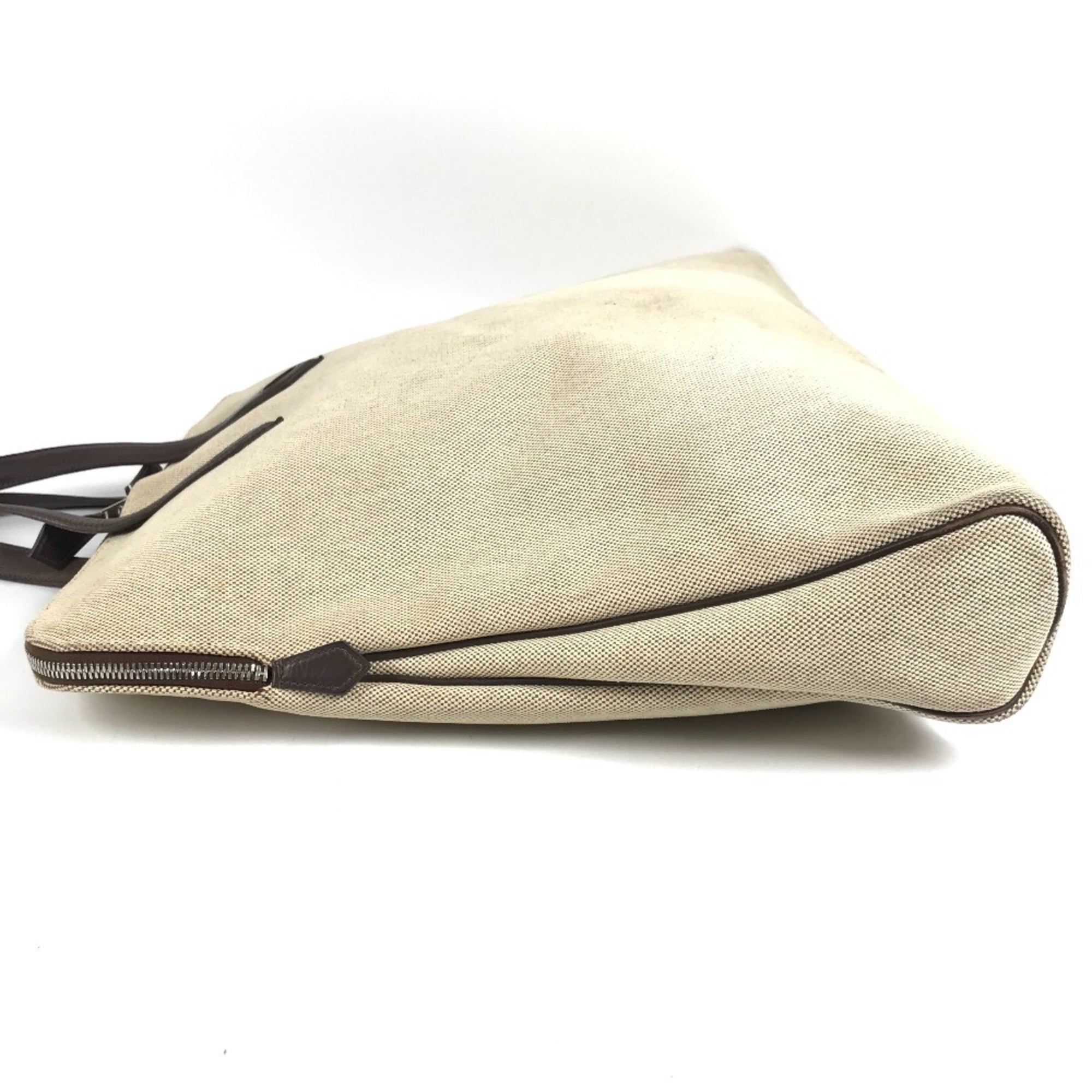 Hermes Beige Brown Leather Canvas Handbag Tote Bag (Pre-Owned)