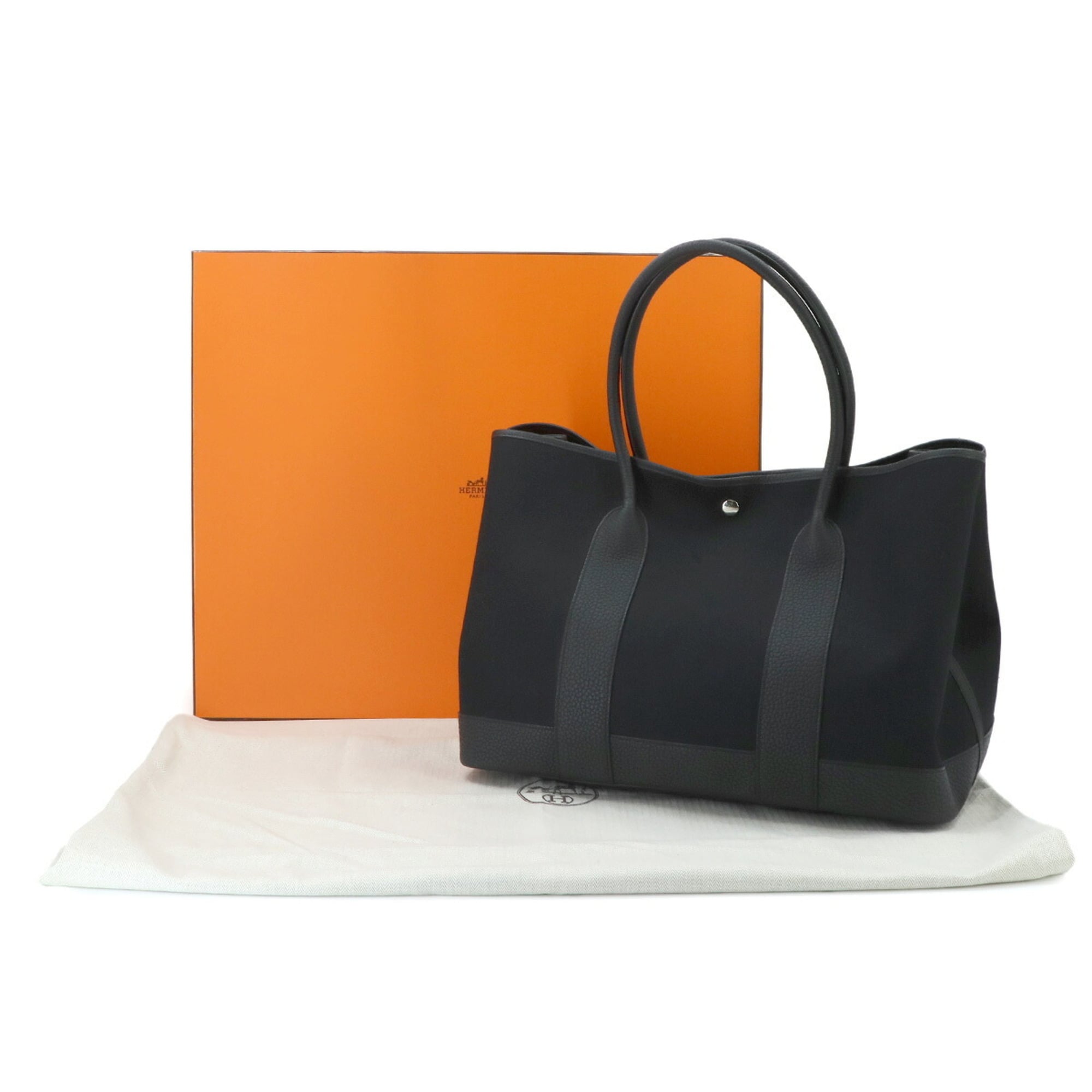 Hermes Black Negonda Leather Canvas Tote Bag (Pre-Owned)