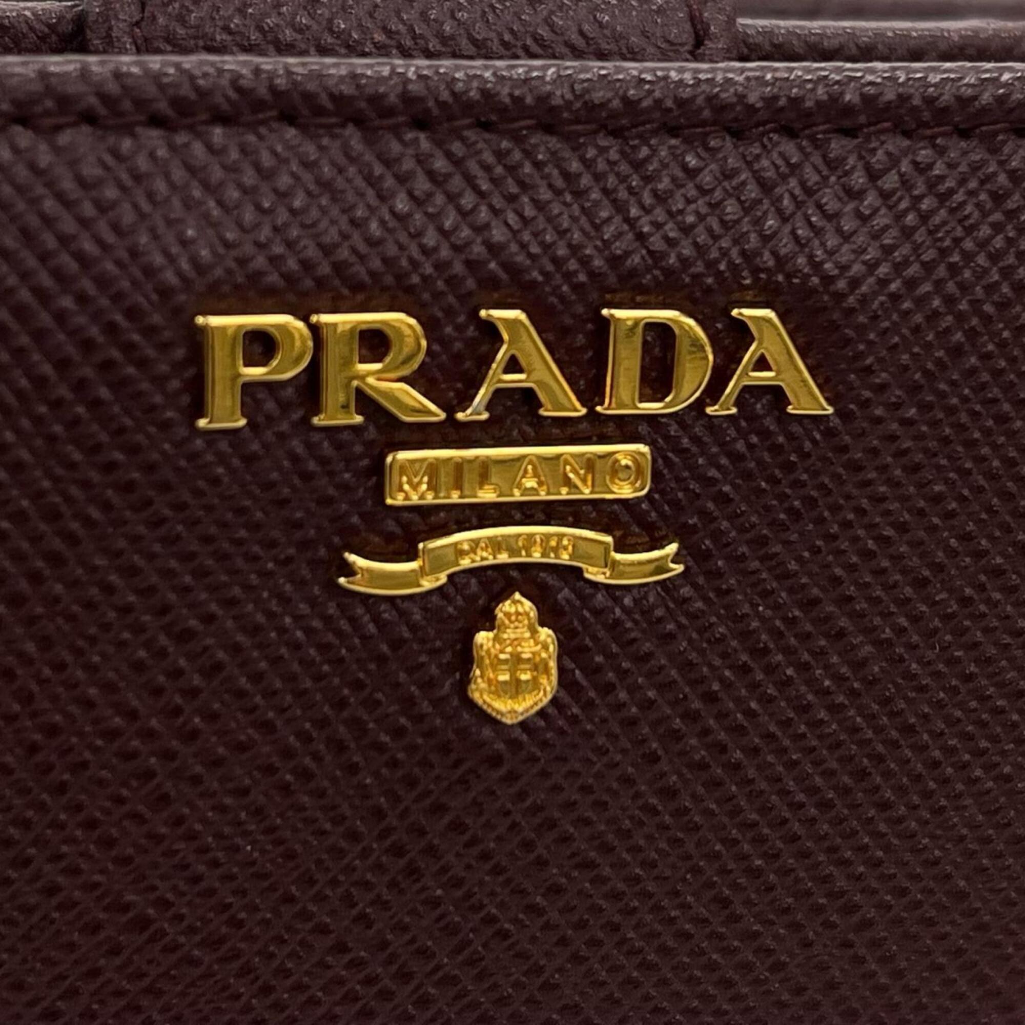 Prada Burgundy Ivory Pink Saffiano Metal Wallet (Bi-Fold) (Pre-Owned)