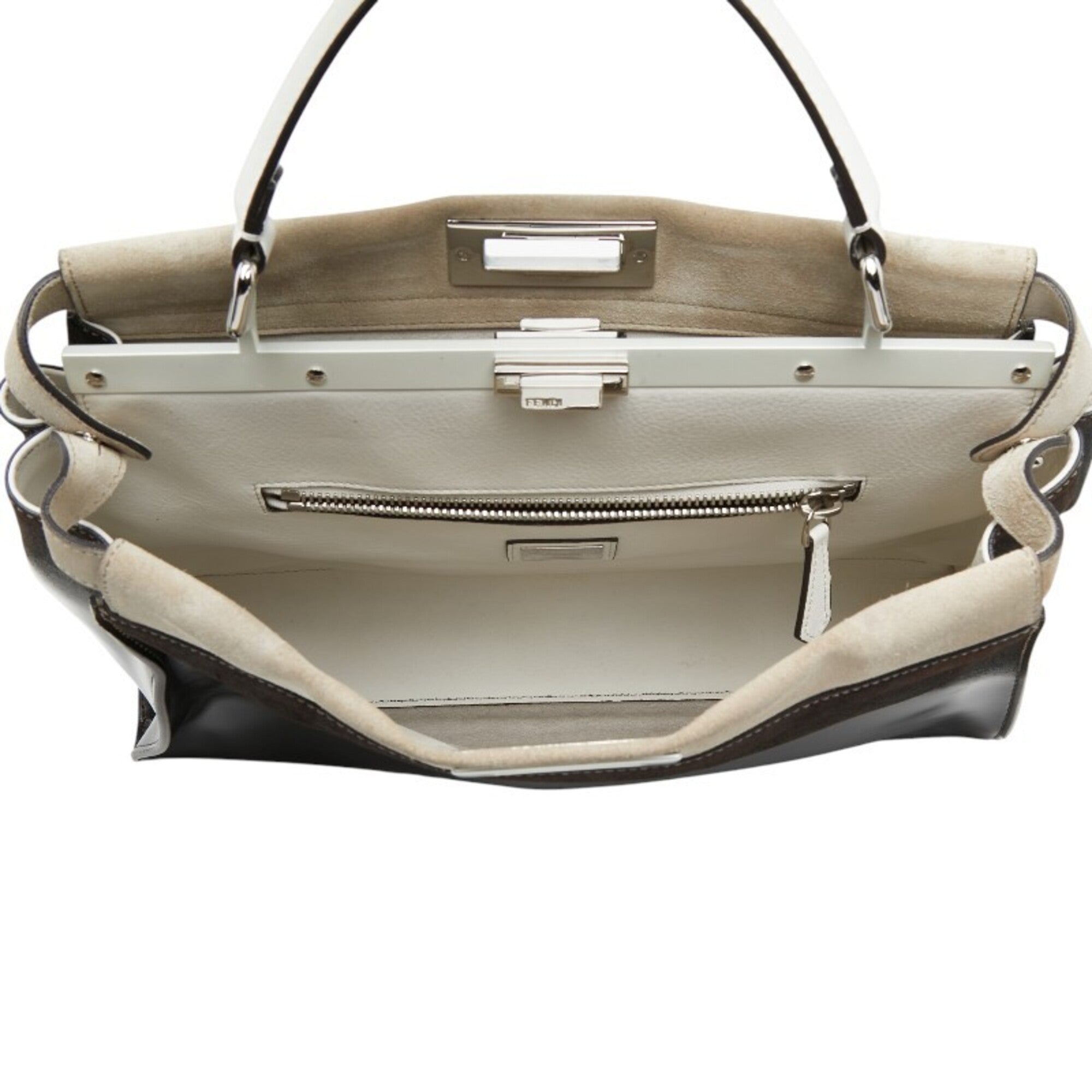 Fendi Peekaboo Beige Brown Patent Leather Suede Handbag Shoulder Bag (Pre-Owned)