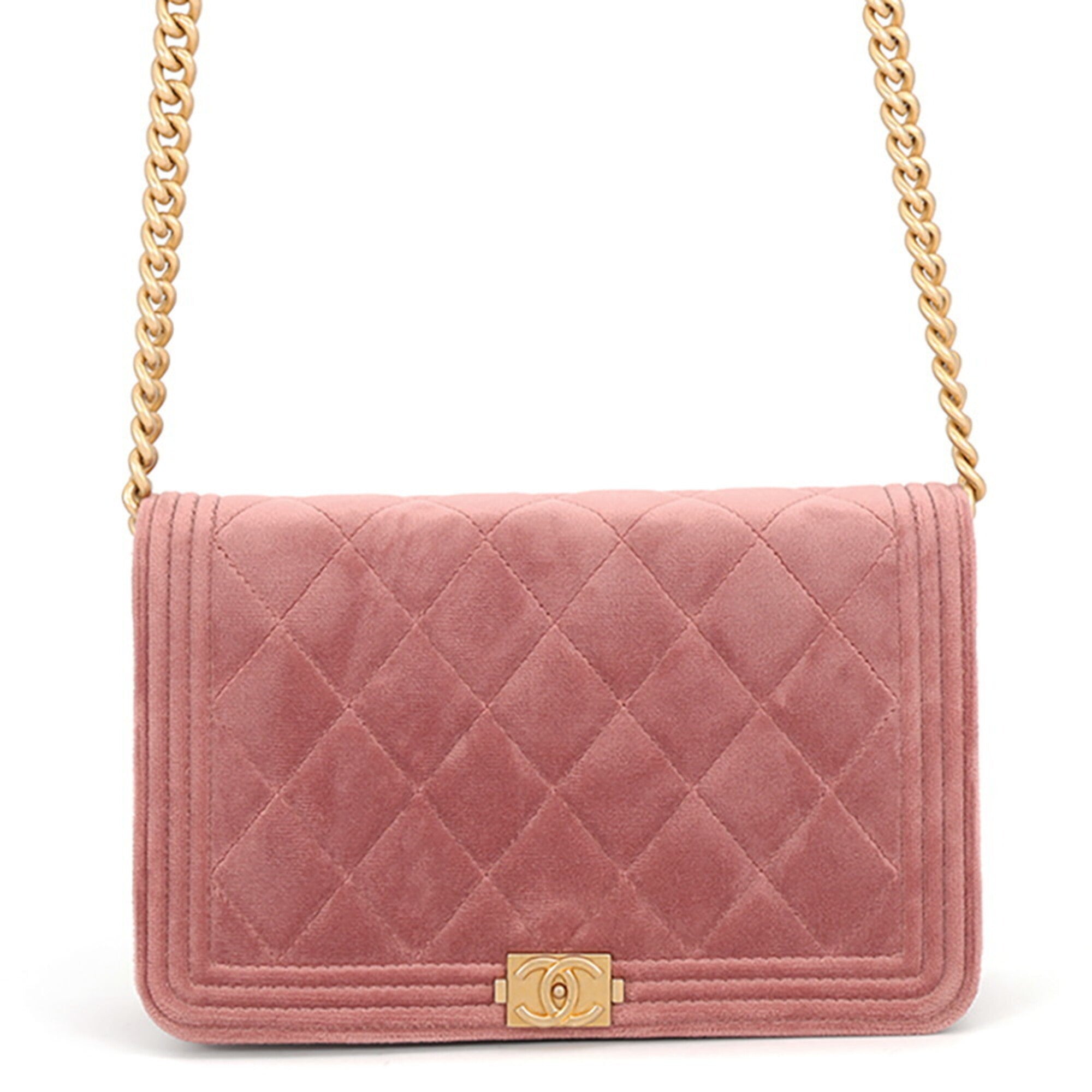 Chanel Boy Chanel Pink Velvet Chain/Shoulder Wallet (Pre-Owned)