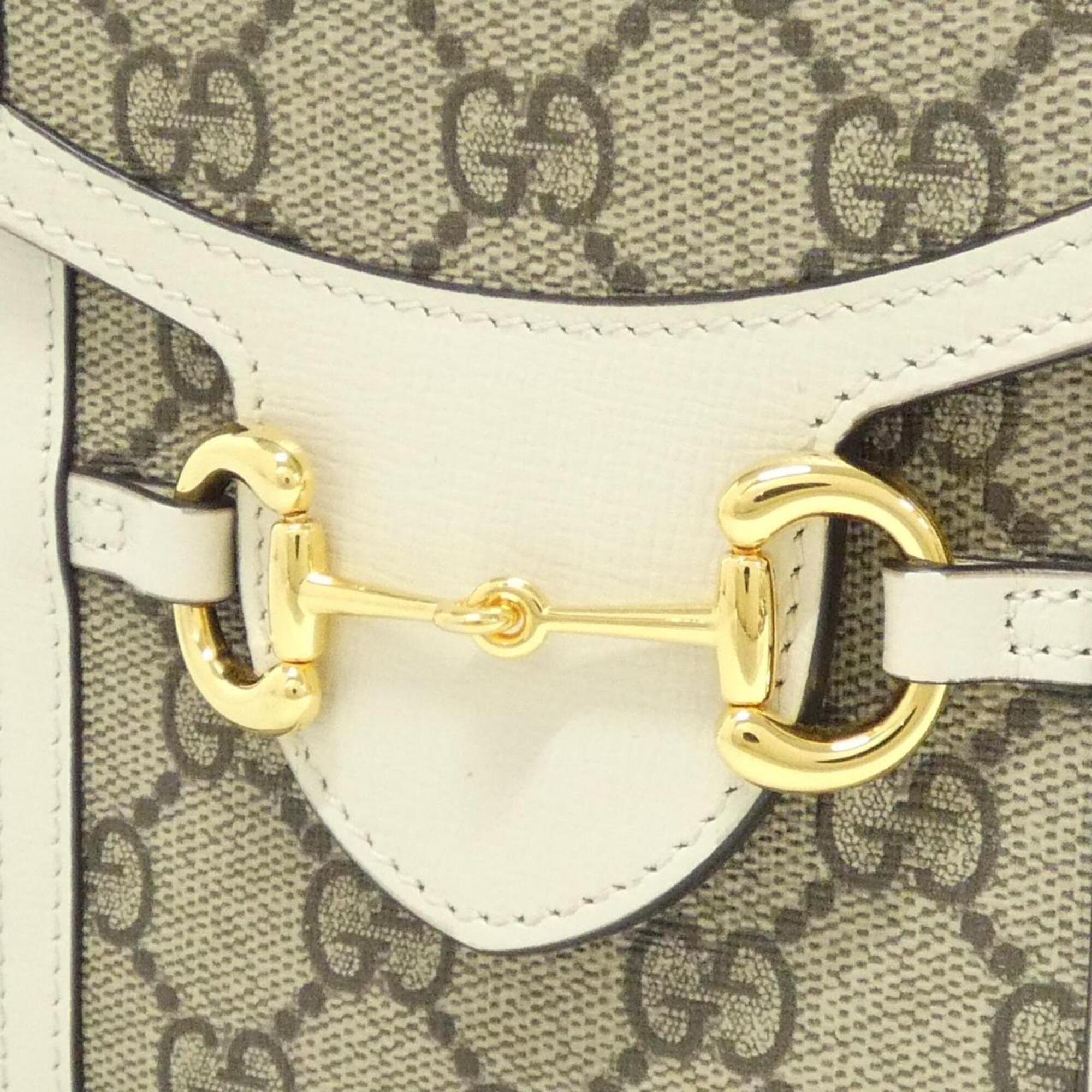 Gucci Horsebit Beige White Gg Supreme Canvas Shoulder Bag (Pre-Owned)