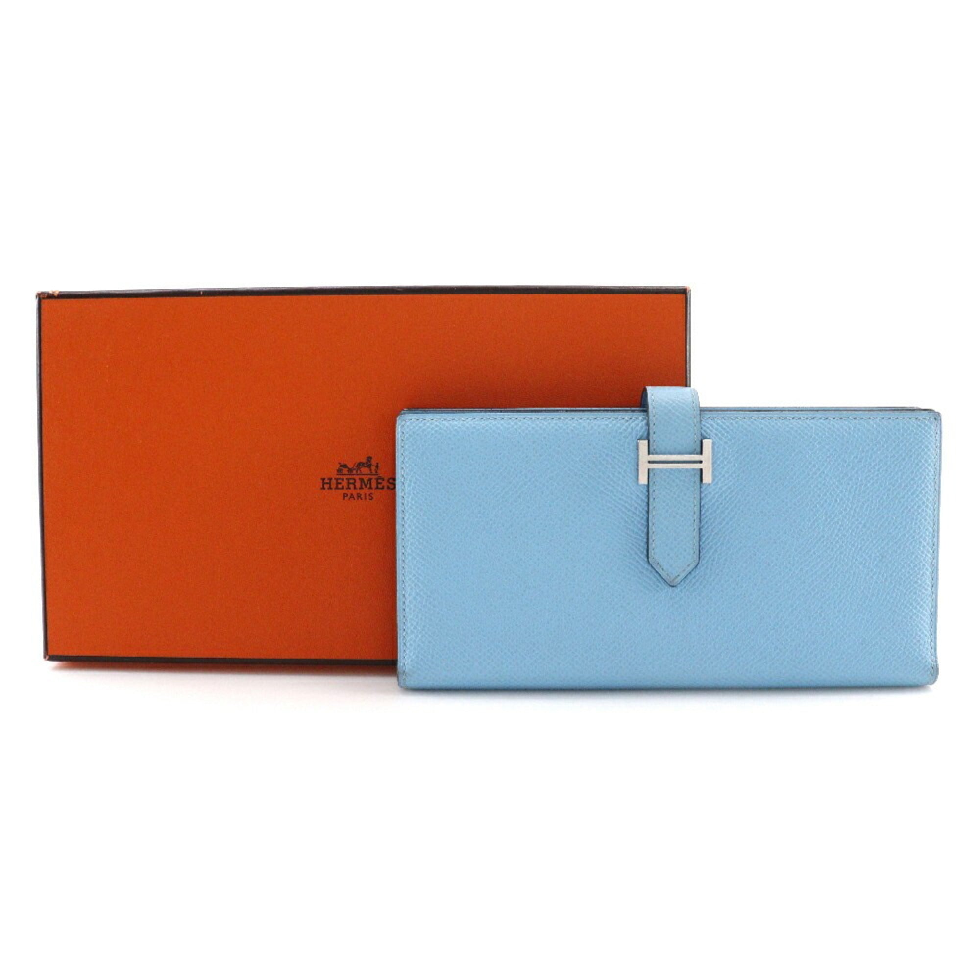 Hermes Bearn Light Blue Epsom Leather Long Wallet (Bi-Fold) (Pre-Owned)