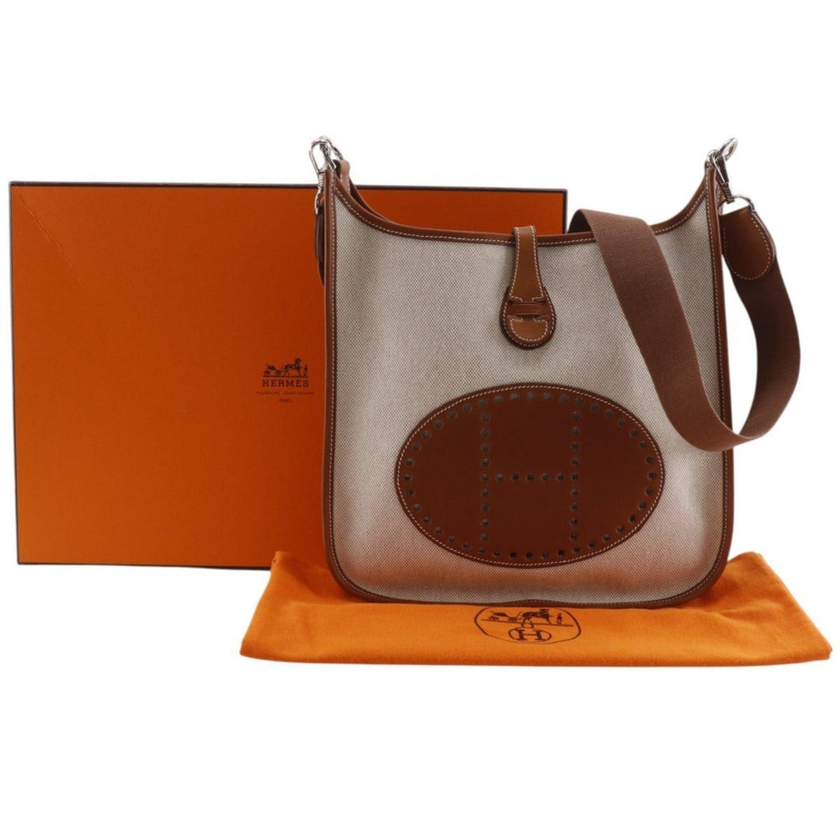 Hermes Evelyne Brown Toile H Shoulder Bag (Pre-Owned)