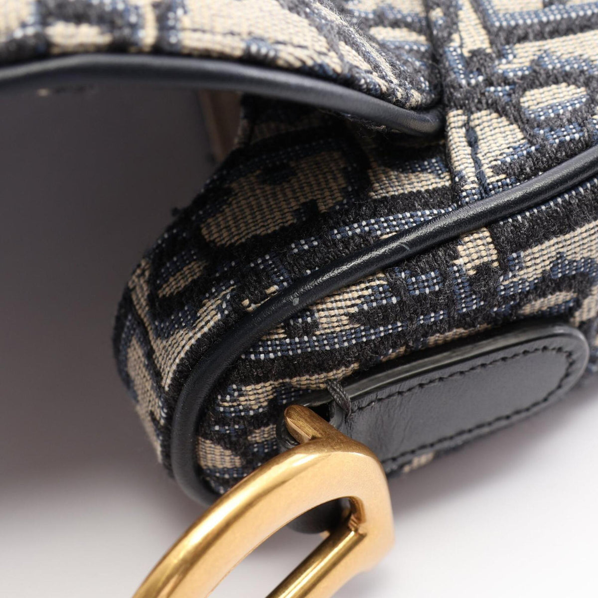 Christian Dior Ivory Navy Canvas Leather Saddle Bag (Pre-Owned)