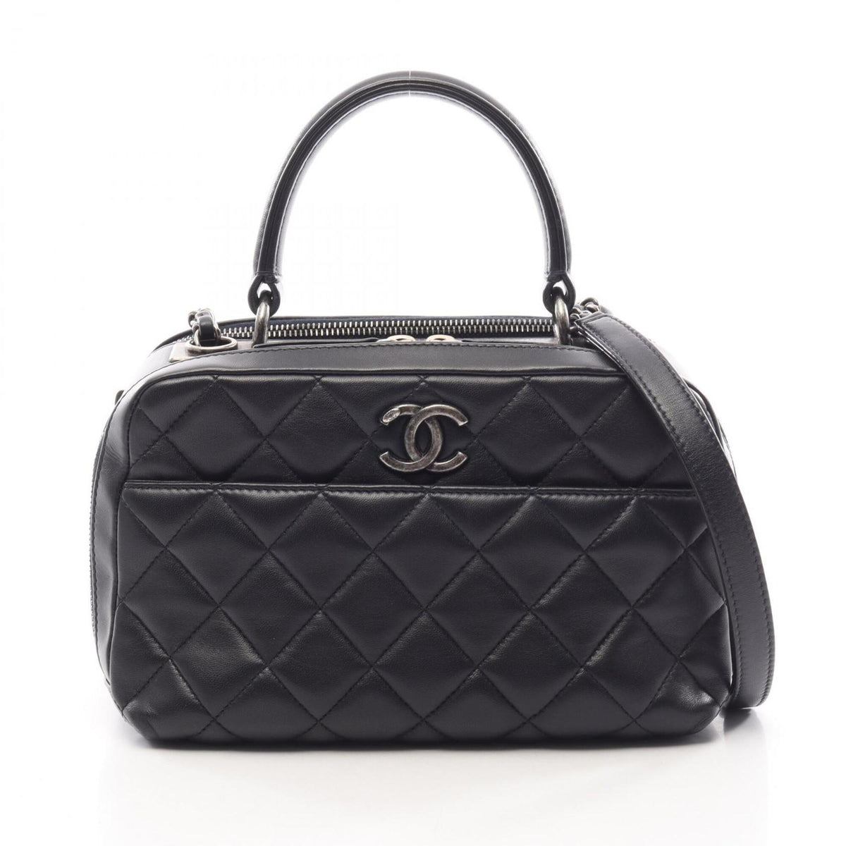 Chanel Black Leather Handbag Shoulder Bag (Pre-Owned)