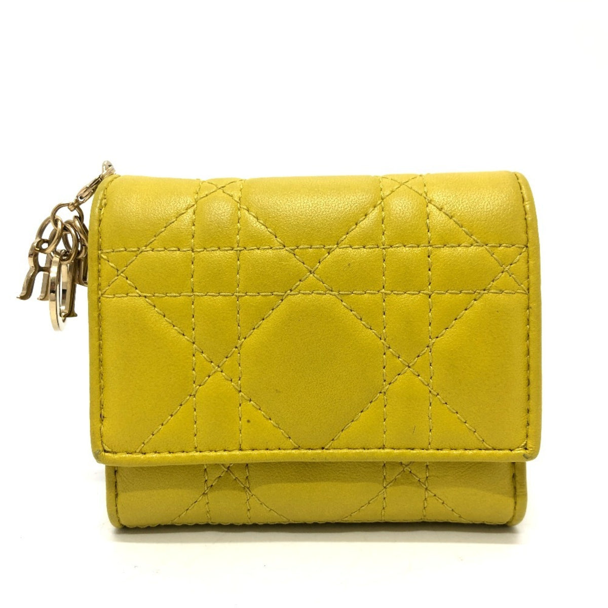 Christian Dior Lady Dior Yellow Leather Wallet (Tri-Fold) (Pre-Owned)