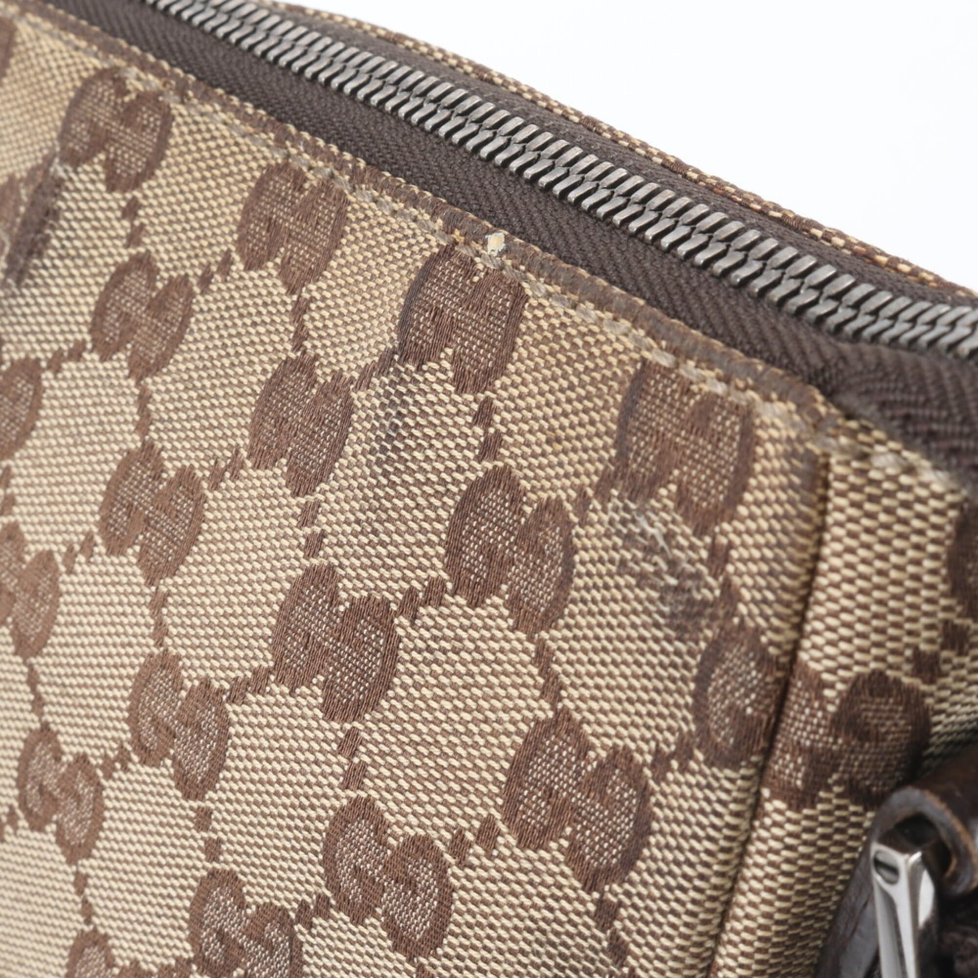 Gucci Beige Brown Leather Canvas Messenger Bag Shoulder Bag (Pre-Owned)