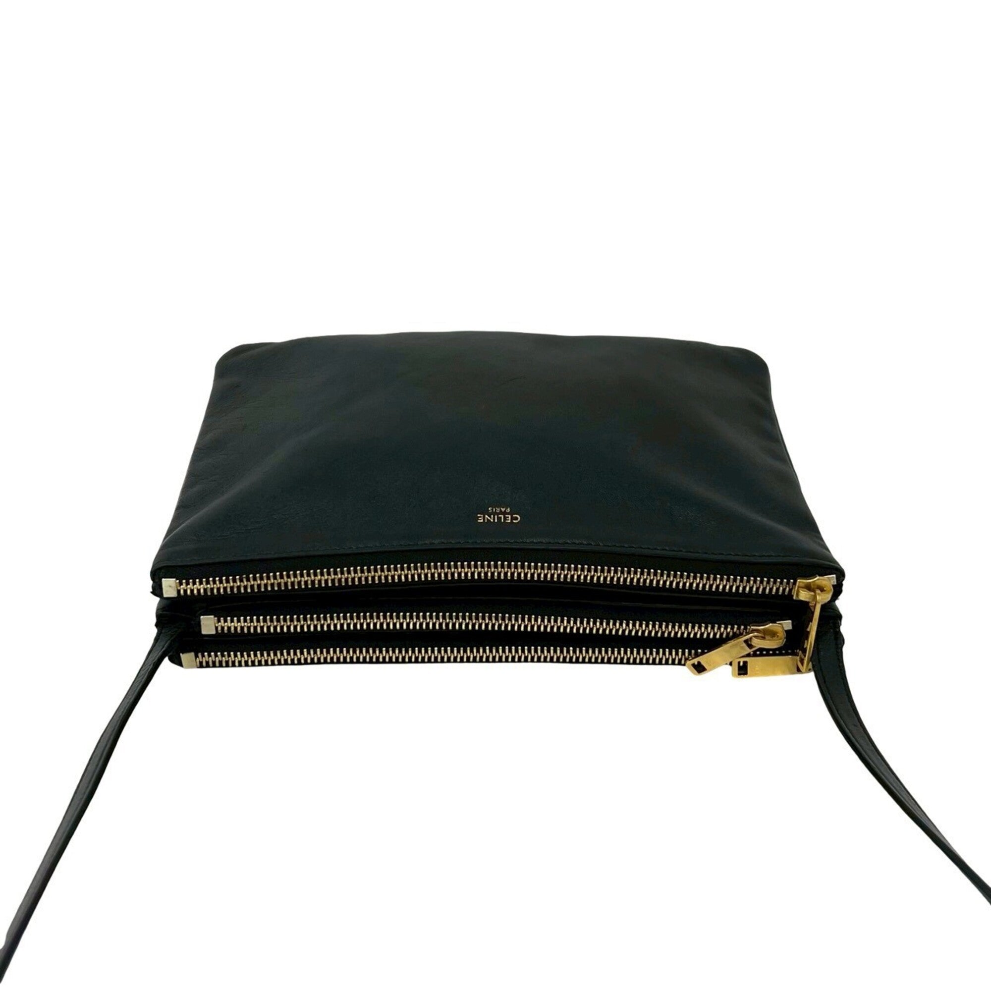Celine Black Leather Messenger Bag Pochette Shoulder Bag (Pre-Owned)