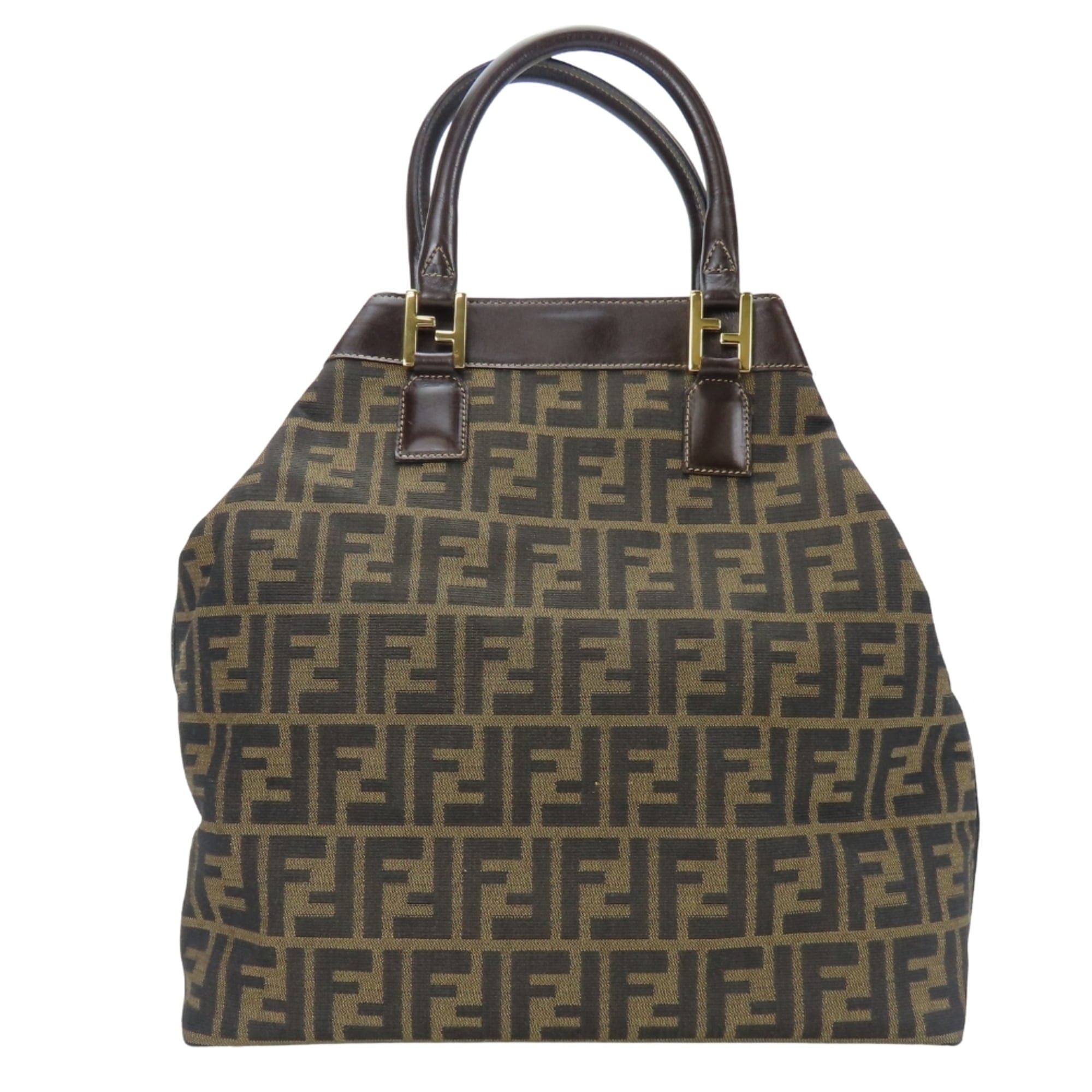 Fendi Brown Zucca Canvas Leather Tote Bag (Pre-Owned)