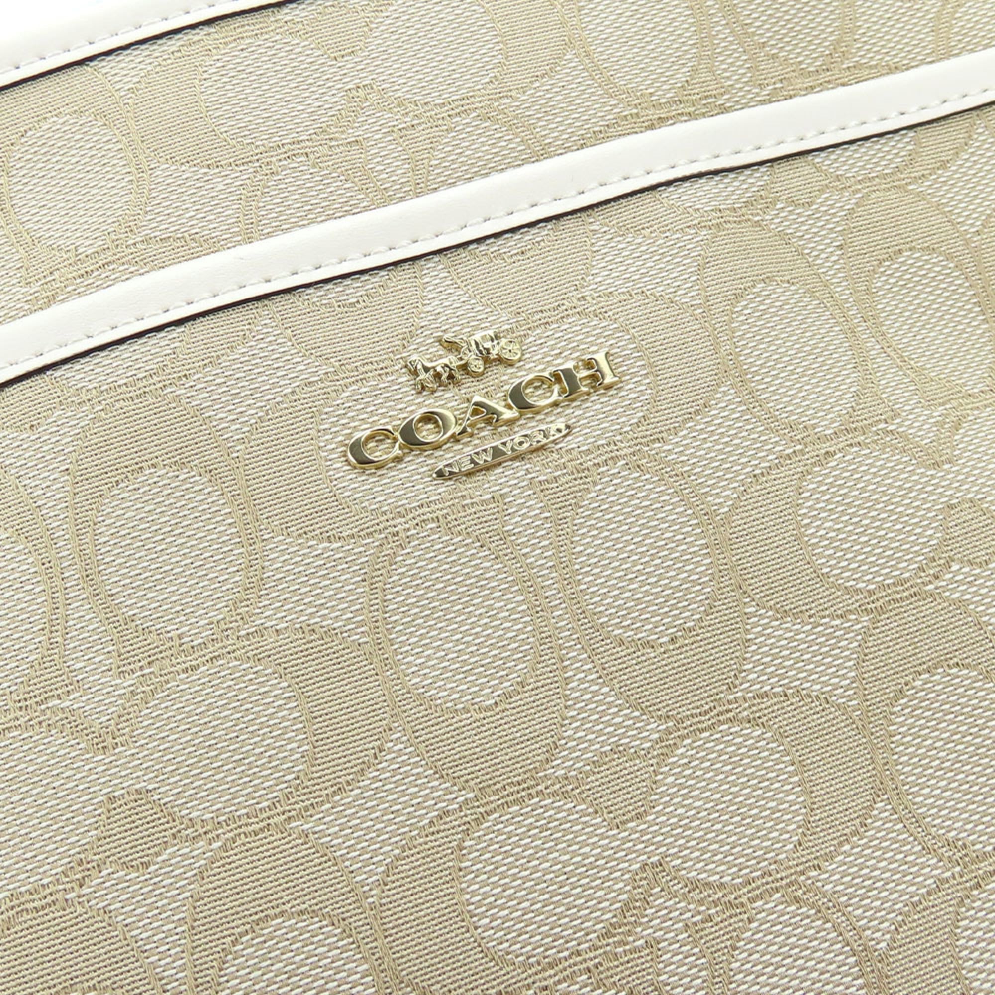 Coach Beige Ivory Canvas Leather Shoulder Bag (Pre-Owned)