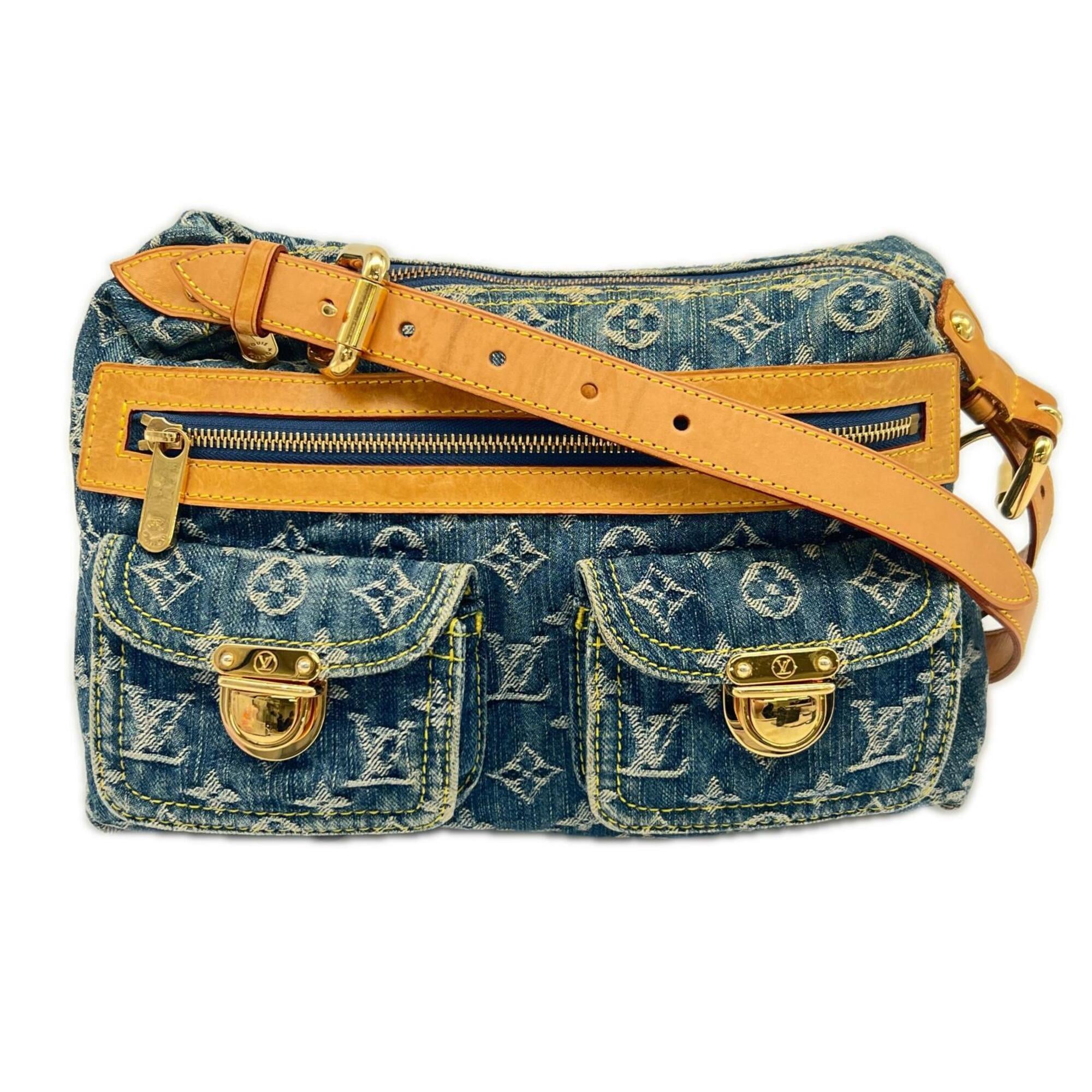 Louis Vuitton Monogram Denim Beige Blue Cotton Leather Shoulder Bag (Pre-Owned)