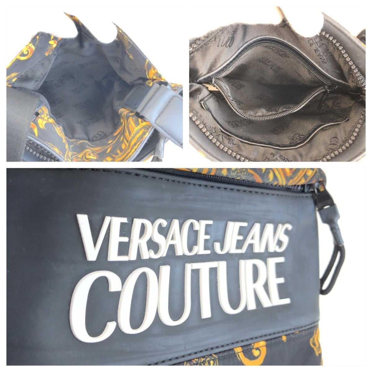 Versace Black Yellow Nylon Shoulder Bag (Pre-Owned)