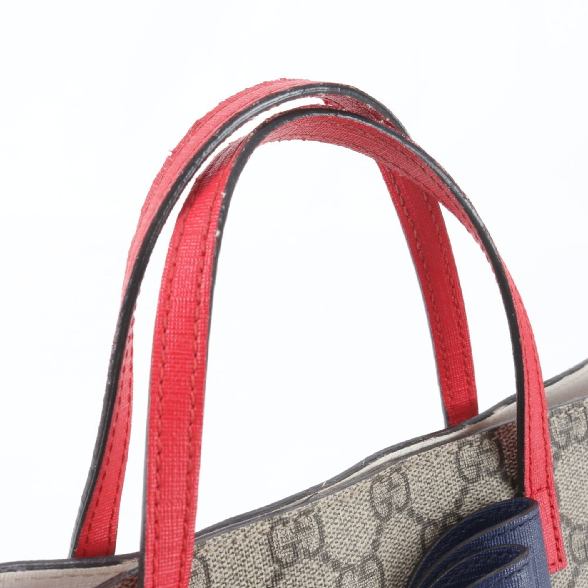 Gucci Beige Navy Red Color Leather Coated Canvas Handbag Tote Bag (Pre-Owned)