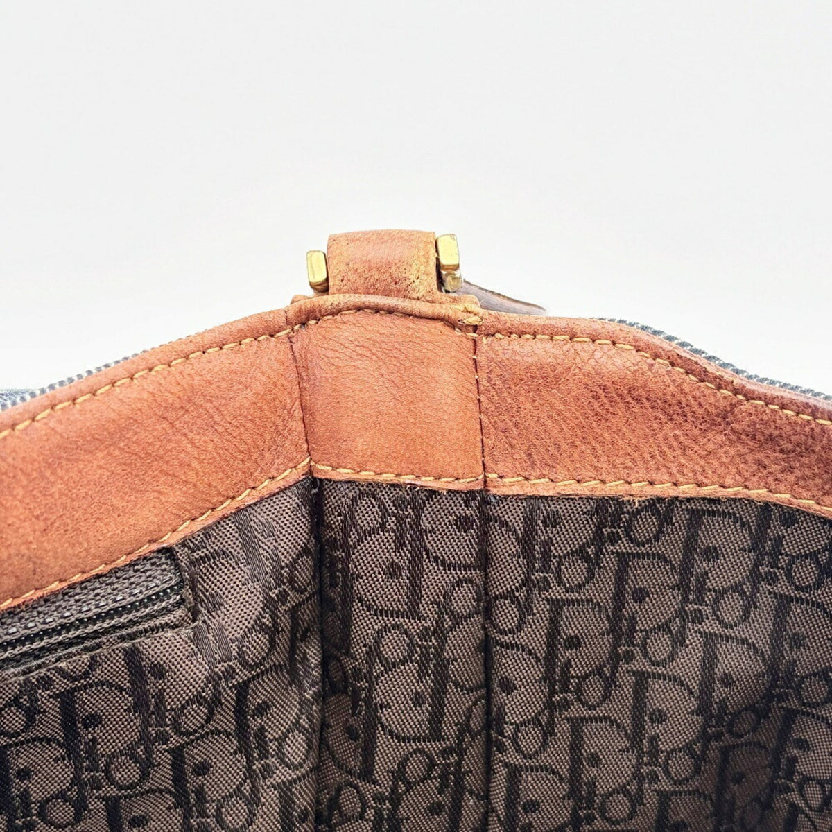 Christian Dior Brown Navy Denim Leather Shoulder Bag (Pre-Owned)