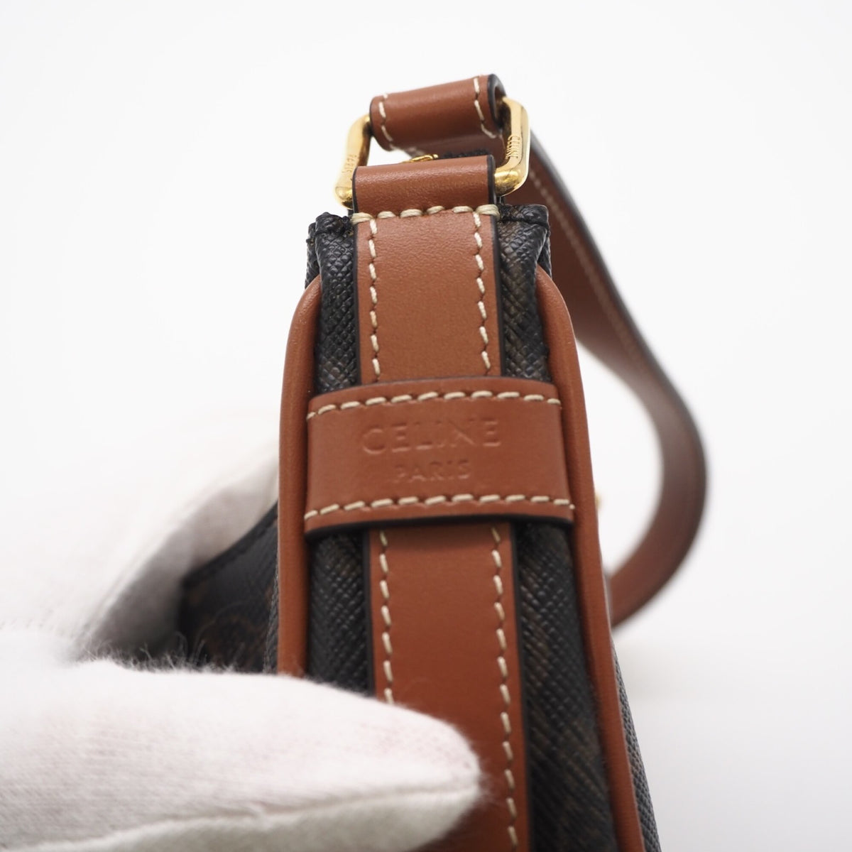 Celine Beige Brown Coated Canvas Leather Handbag Shoulder Bag (Pre-Owned)