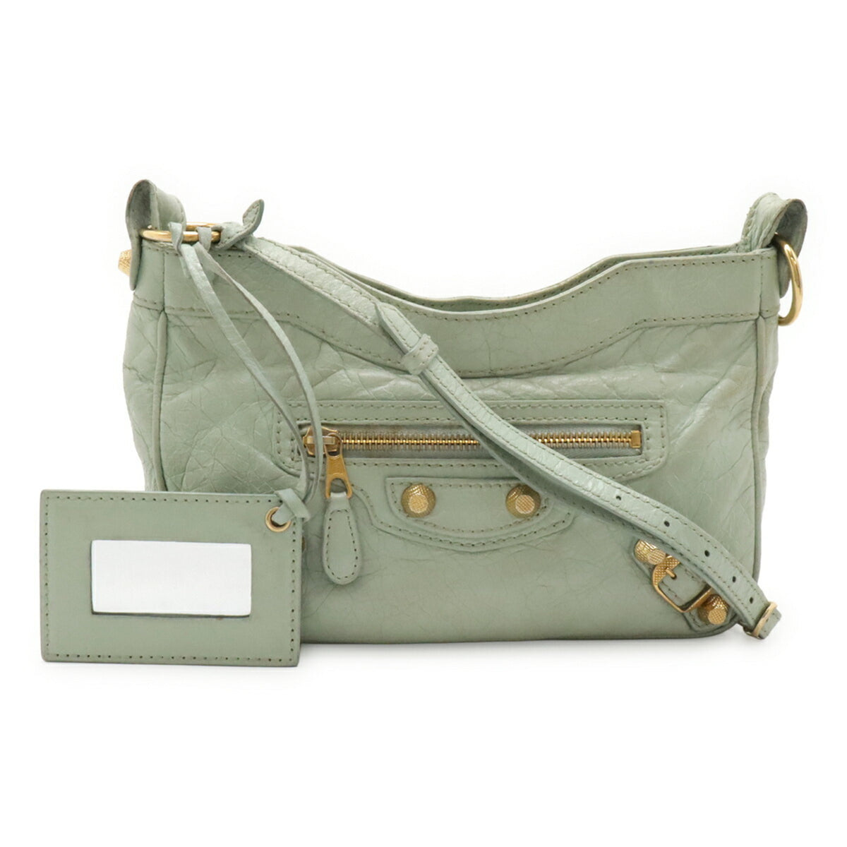 Balenciaga Light Green Leather Clutch Bag Pochette Shoulder Bag (Pre-Owned)