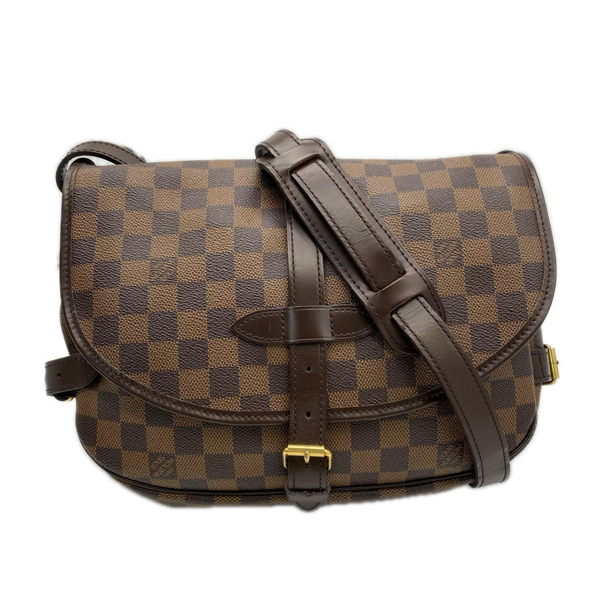 Louis Vuitton Beige Brown Coated Canvas Leather Shoulder Bag (Pre-Owned)