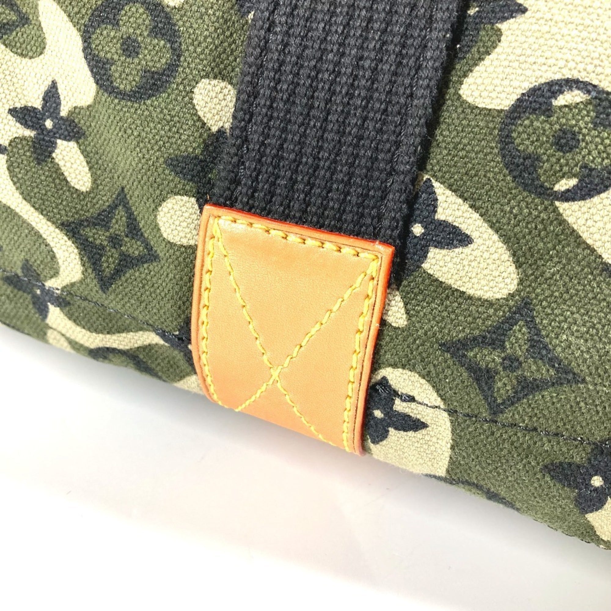 Louis Vuitton Black Green Leather Canvas Boston Bag Shoulder Bag Tote Bag (Pre-Owned)
