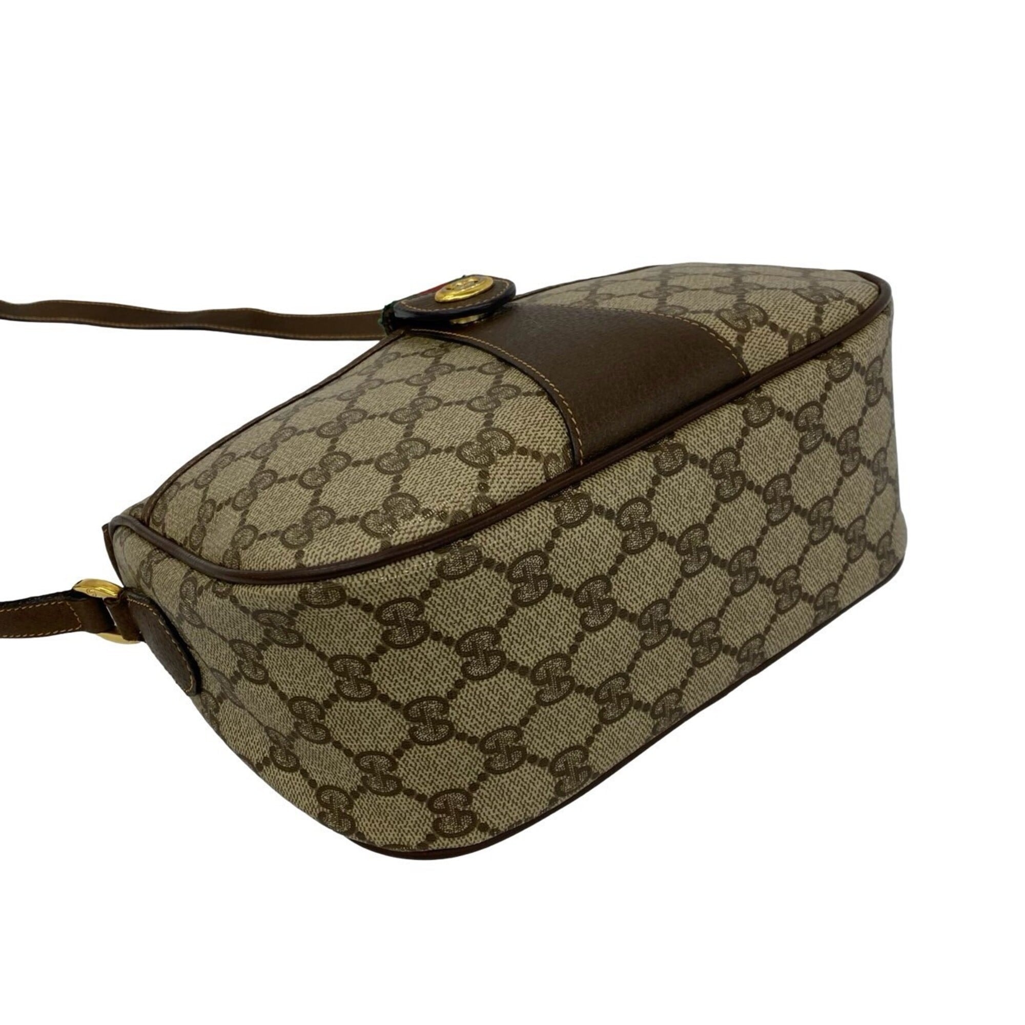 Gucci Brown Green Red Color Leather Pvc Shoulder Bag (Pre-Owned)