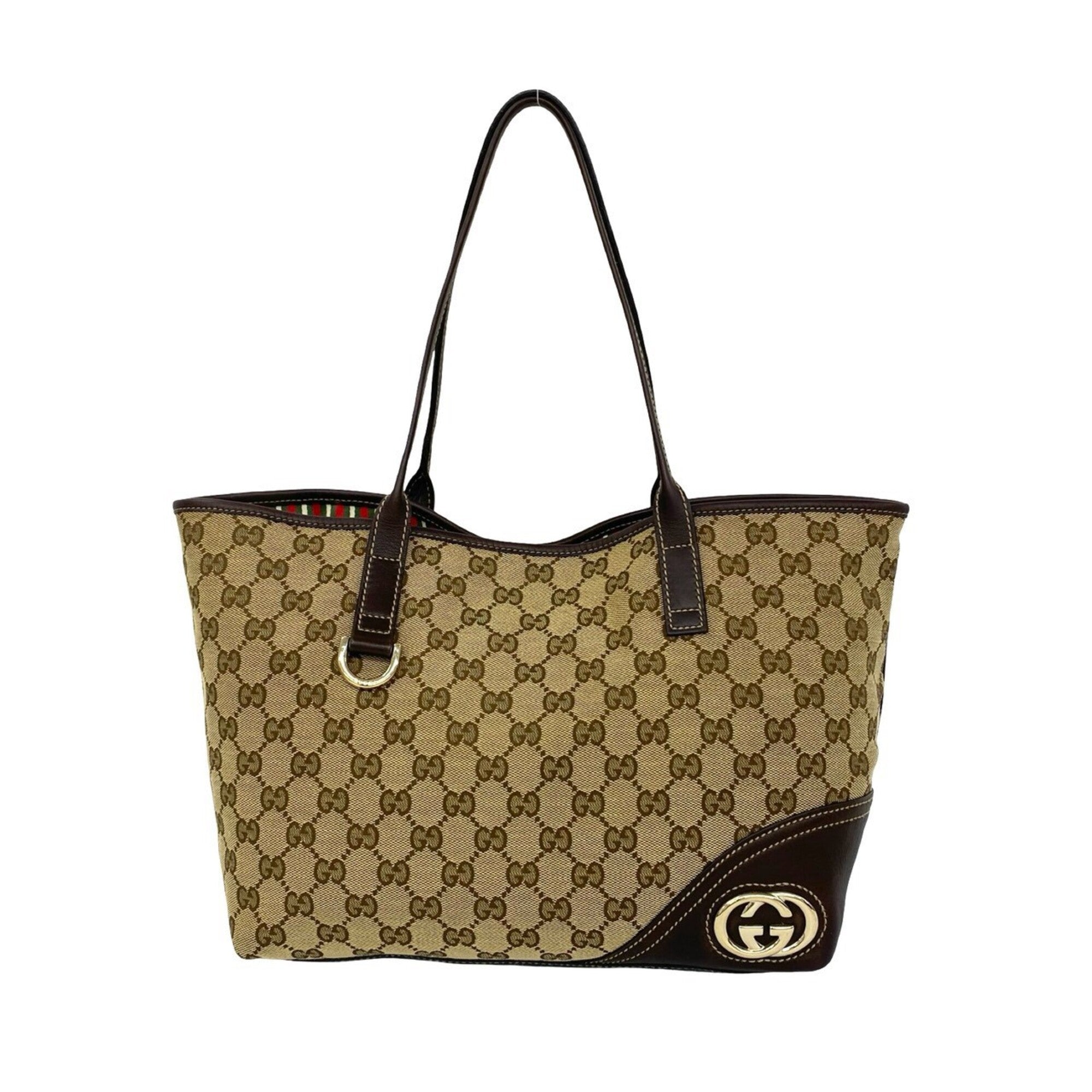 Gucci Brown Canvas Leather Shoulder Bag Tote Bag (Pre-Owned)