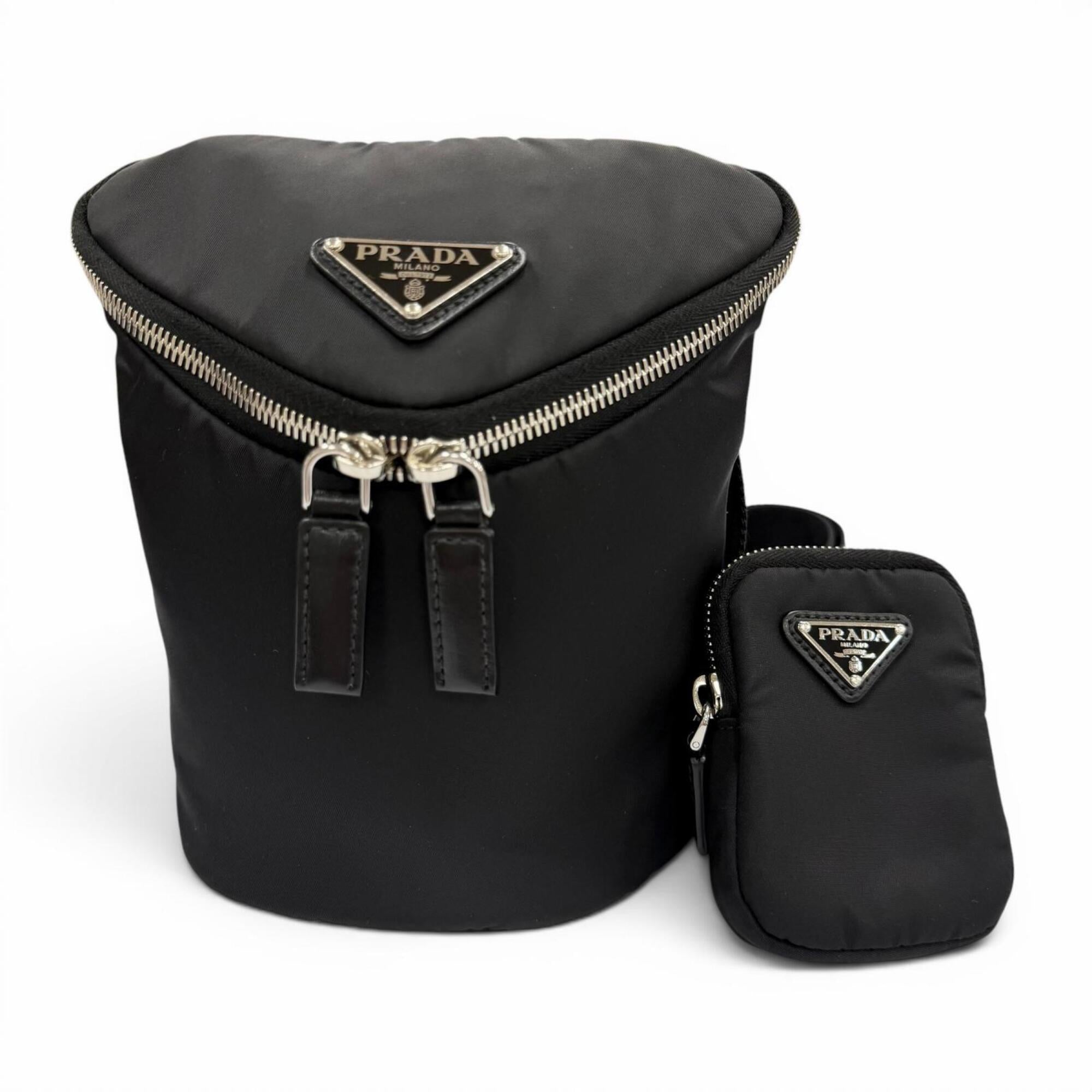 Prada Black Nylon Leather Pouch Shoulder Bag (Pre-Owned)