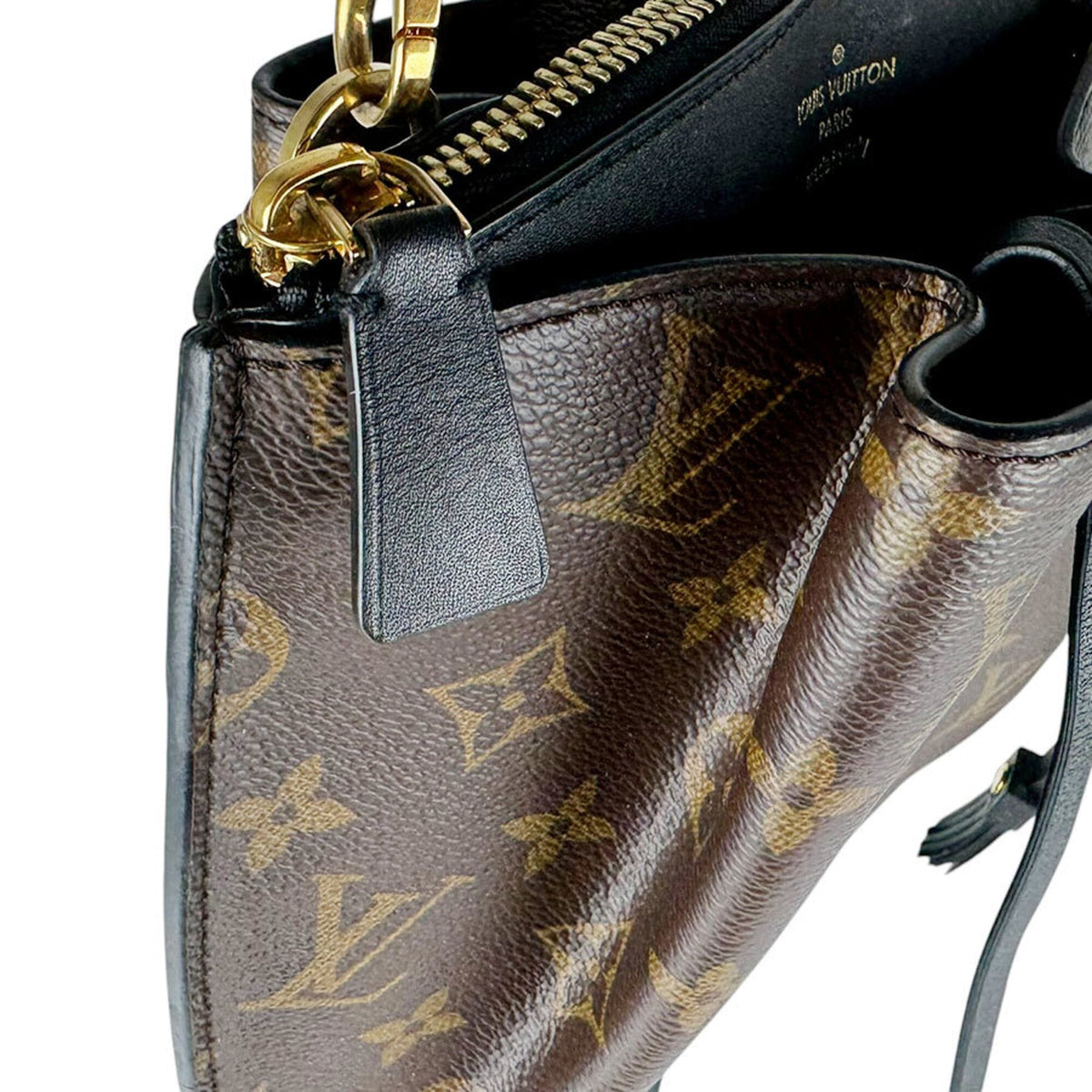 Louis Vuitton Black Brown Monogram Canvas Leather Handbag Shoulder Bag (Pre-Owned)