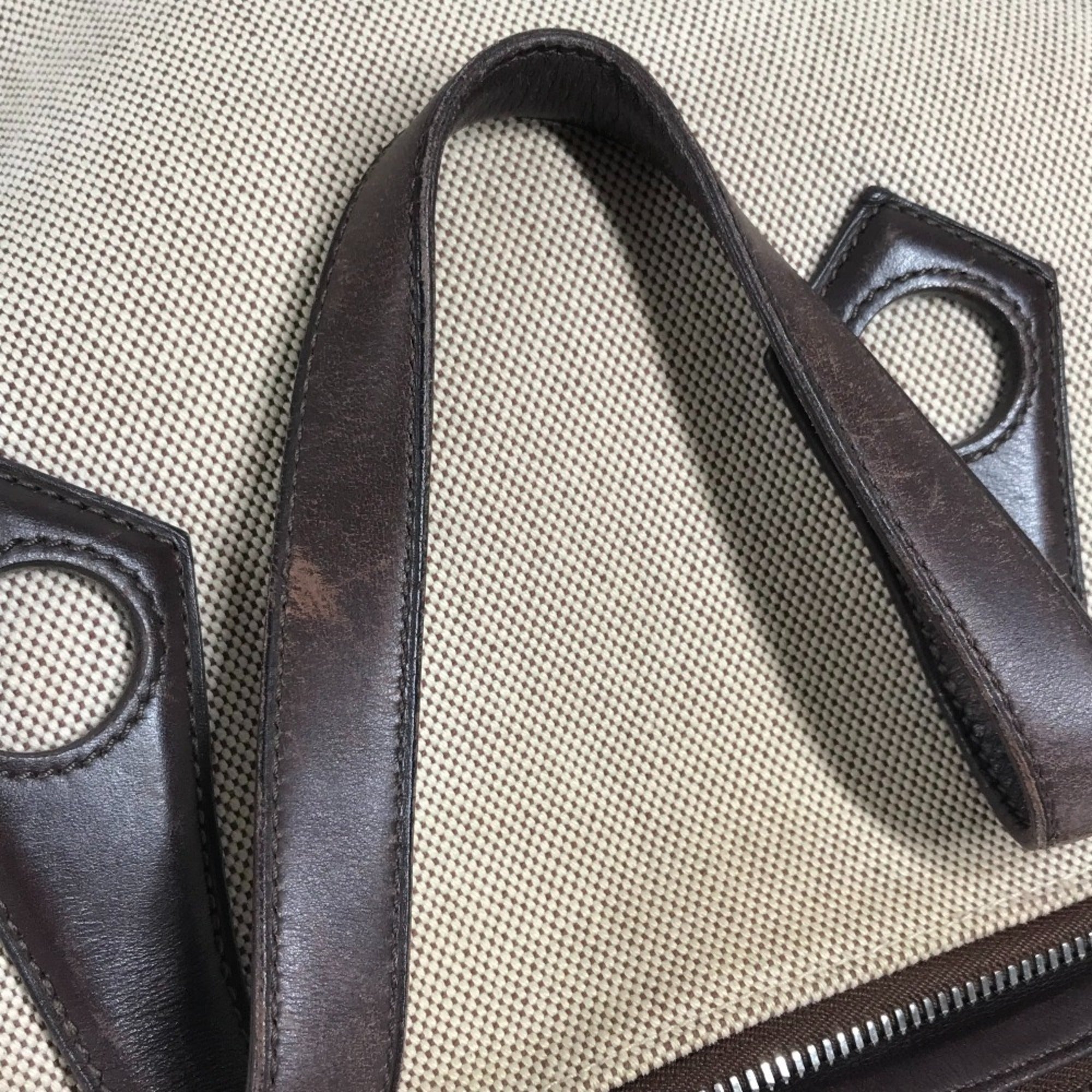 Hermes Beige Brown Leather Canvas Handbag Tote Bag (Pre-Owned)