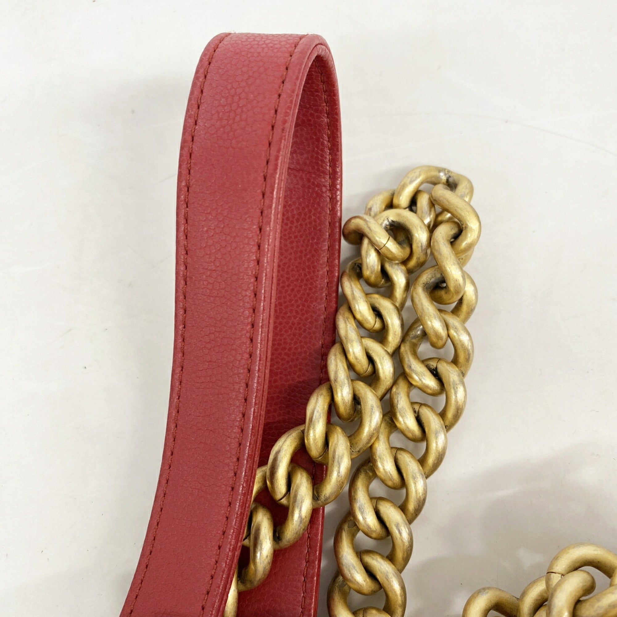 Chanel Red Color Grained Calfskin Shoulder Bag (Pre-Owned)