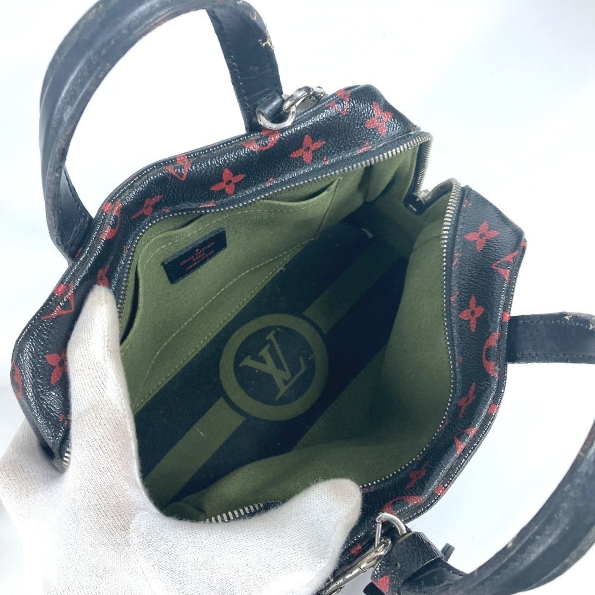 Louis Vuitton Black Red Color Monogram Handbag Shoulder Bag (Pre-Owned)