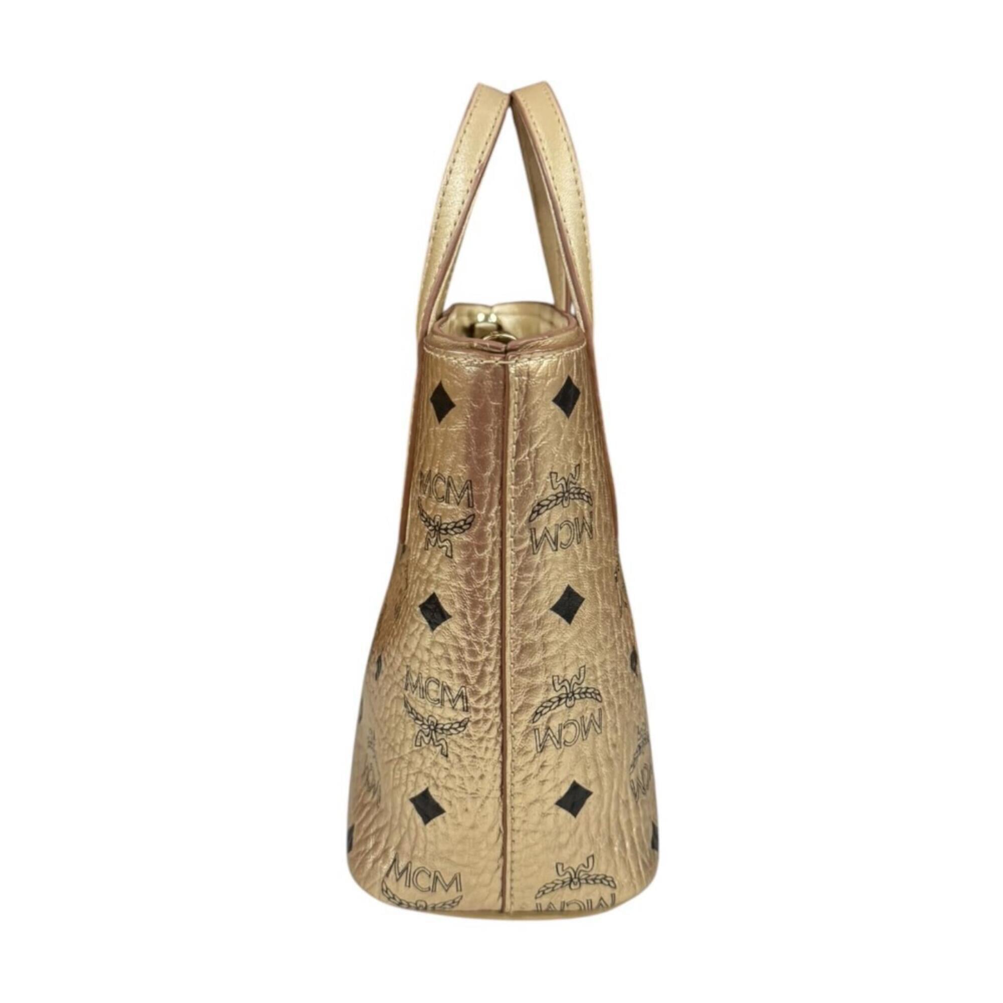 Mcm Gold Leather Shoulder Bag (Pre-Owned)