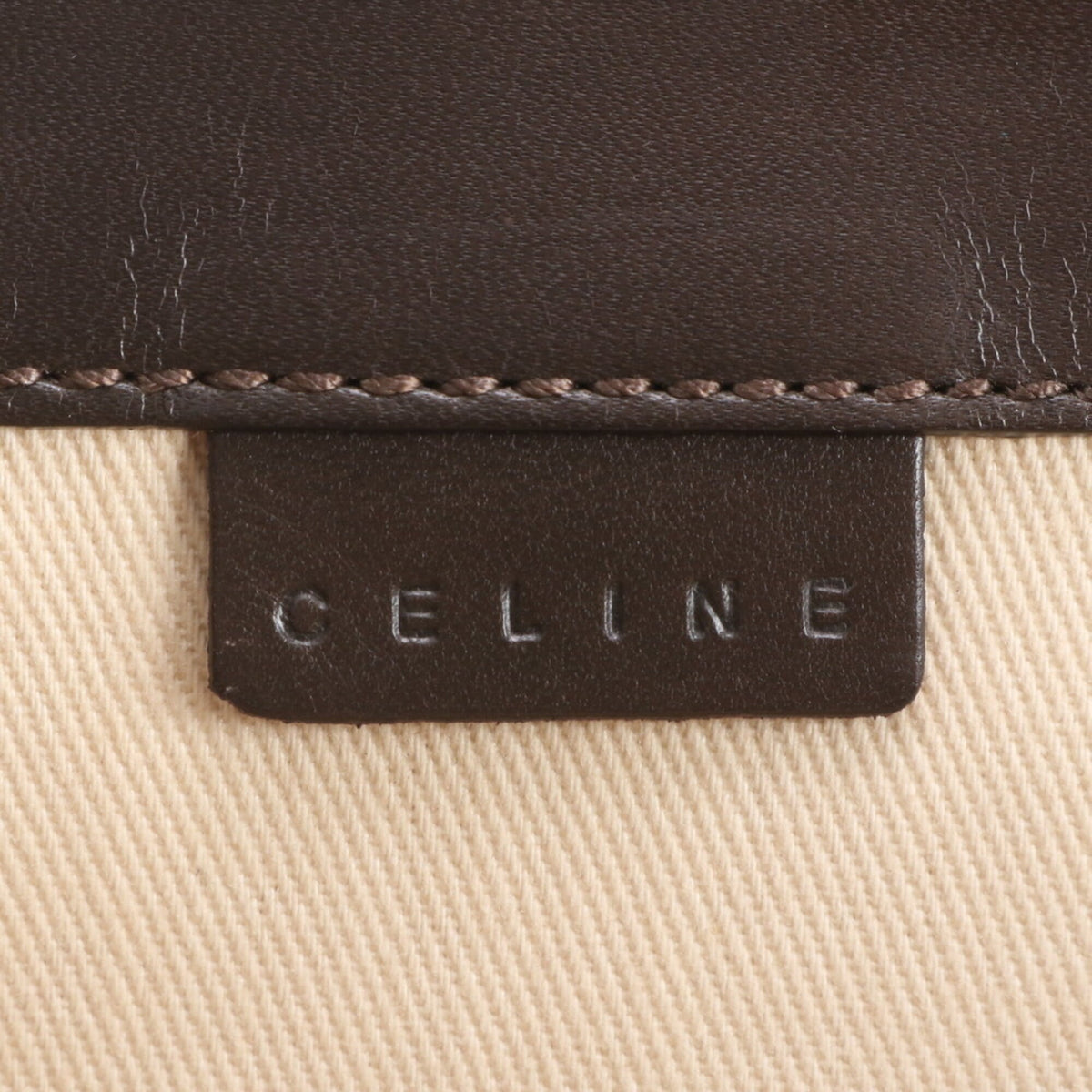 Celine Dark Brown Leather Canvas Handbag Shoulder Bag Tote Bag (Pre-Owned)