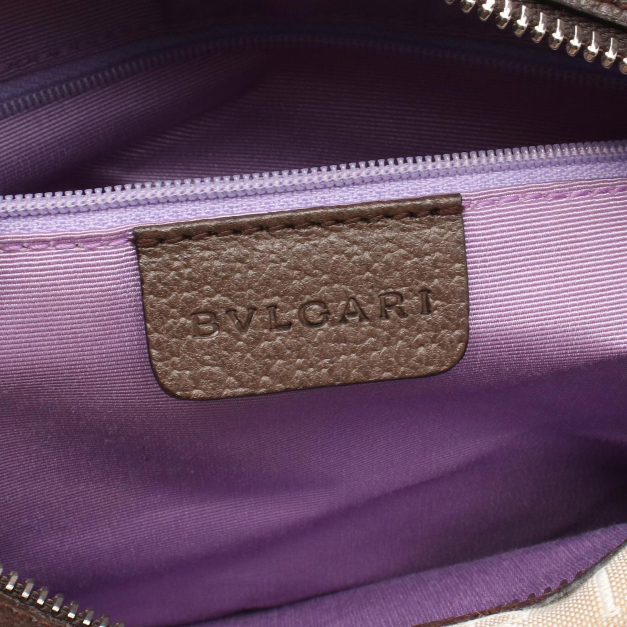 Bvlgari Beige Brown Canvas Leather Handbag (Pre-Owned)