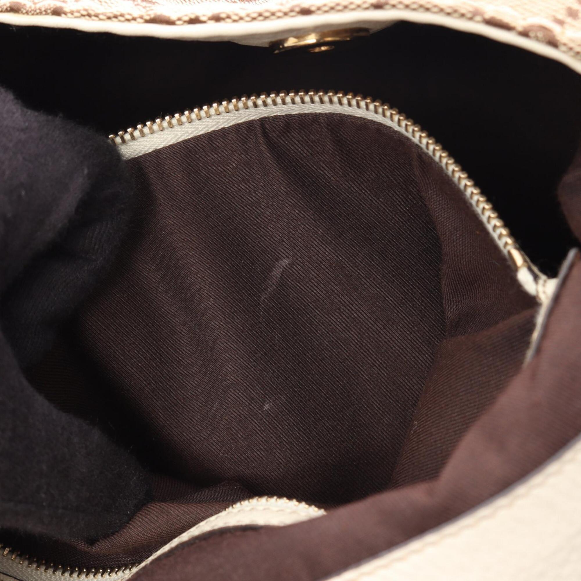 Gucci Beige Ivory Canvas Leather Shoulder Bag (Pre-Owned)