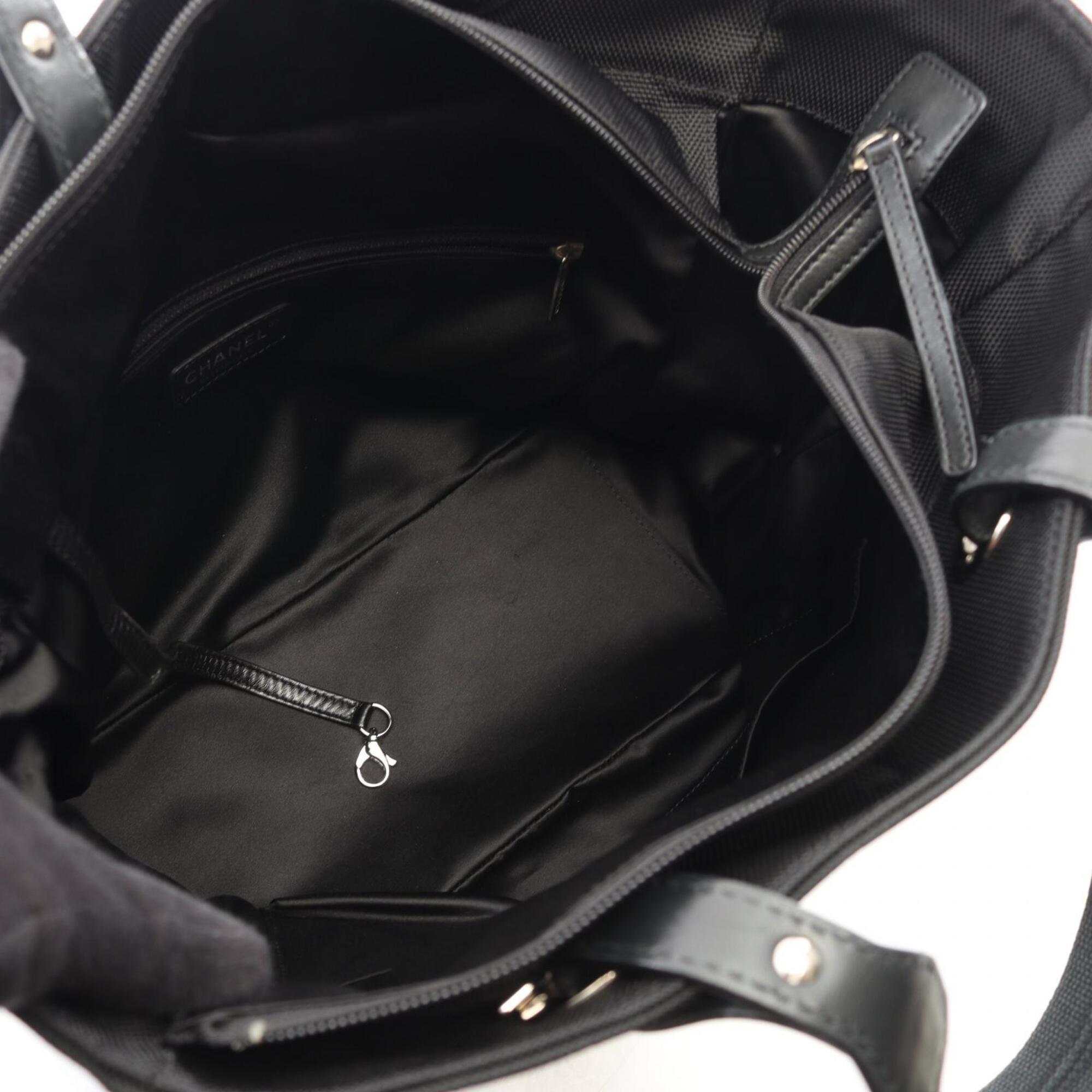 Chanel Black Canvas Leather Handbag Tote Bag (Pre-Owned)