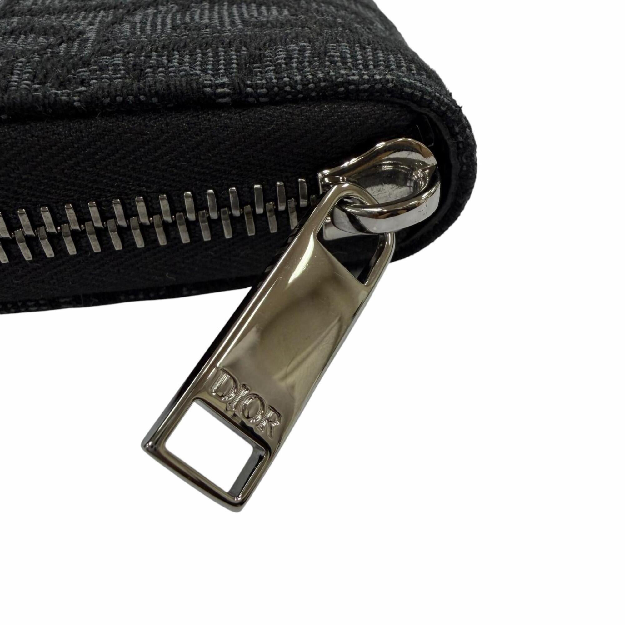 Christian Dior Black Leather Fabric Long Wallet (Bi-Fold) (Pre-Owned)