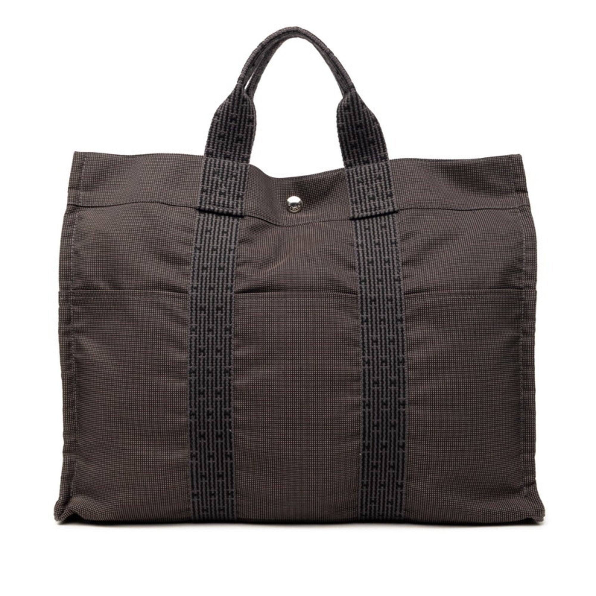 Hermes Her Line Black Gray Canvas Handbag Tote Bag (Pre-Owned)